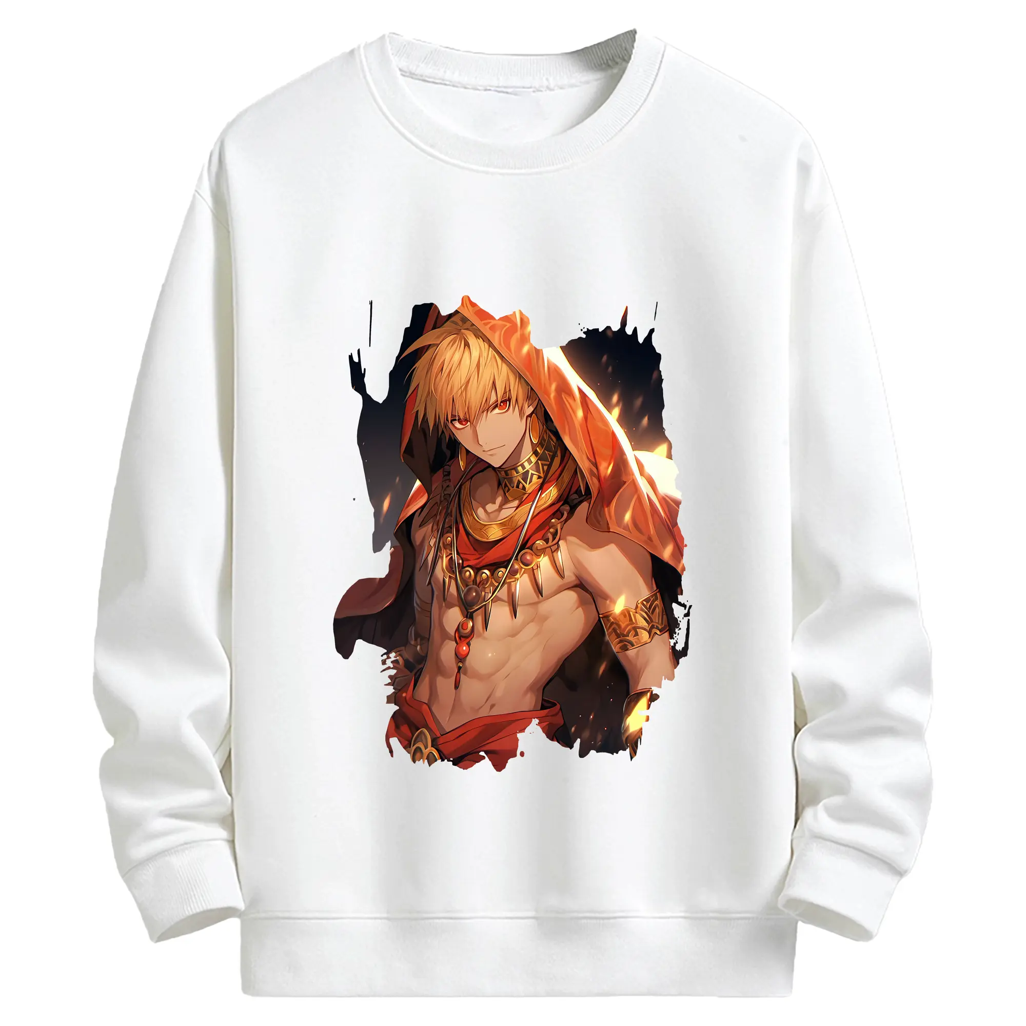 FGO グッズ,ギルガメッシュ - キッズ クルーネックスウェットシャツ ・ フロントプリント ・ 綿80％ ポリエステル20％ ・ 快適 通学 スポーツ 日常使い お散歩用