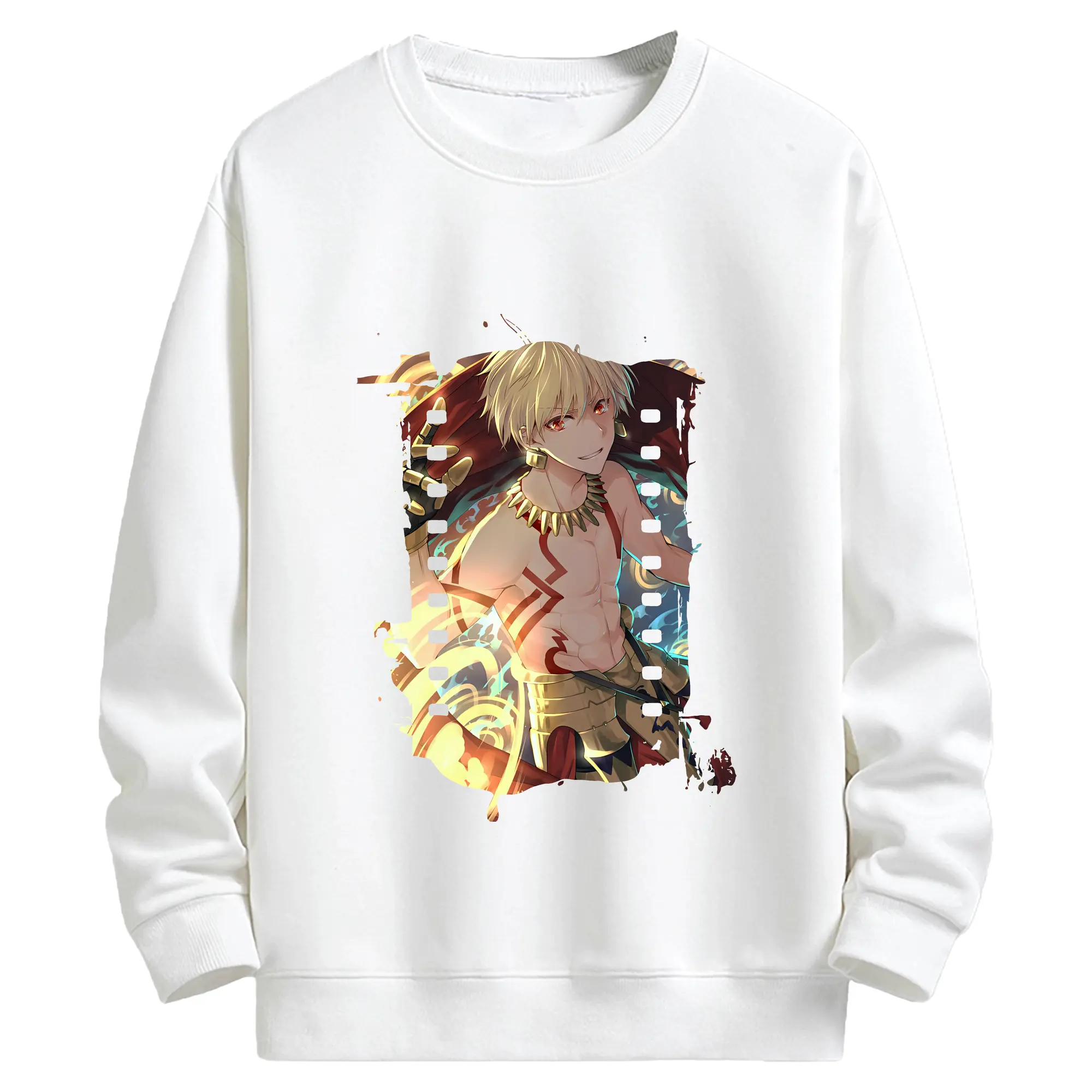 FGO グッズ,ギルガメッシュ - キッズ クルーネックスウェットシャツ ・ フロントプリント ・ 綿80％ ポリエステル20％ ・ 快適 通学 スポーツ 日常使い お散歩用