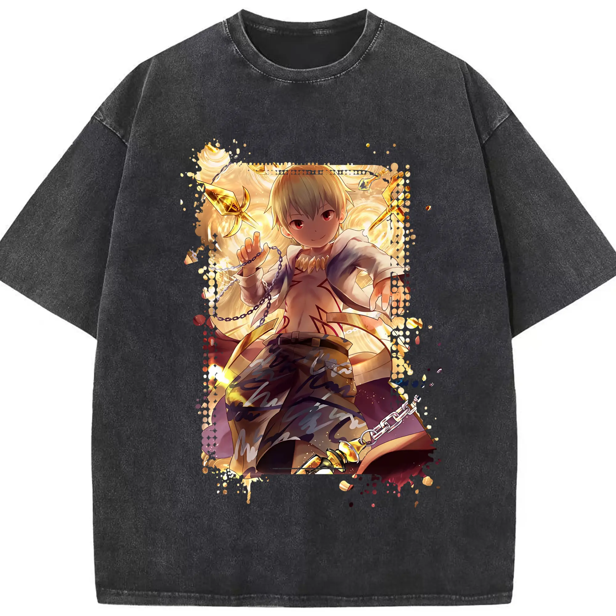 FGO グッズ,ギルガメッシュ - 綿100％ ヴィンテージ風 半袖Tシャツ ・ フロントプリント ・ 柔らか肌触り ・ 通気性 快適 ・ スポーツ カジュアル 外出用