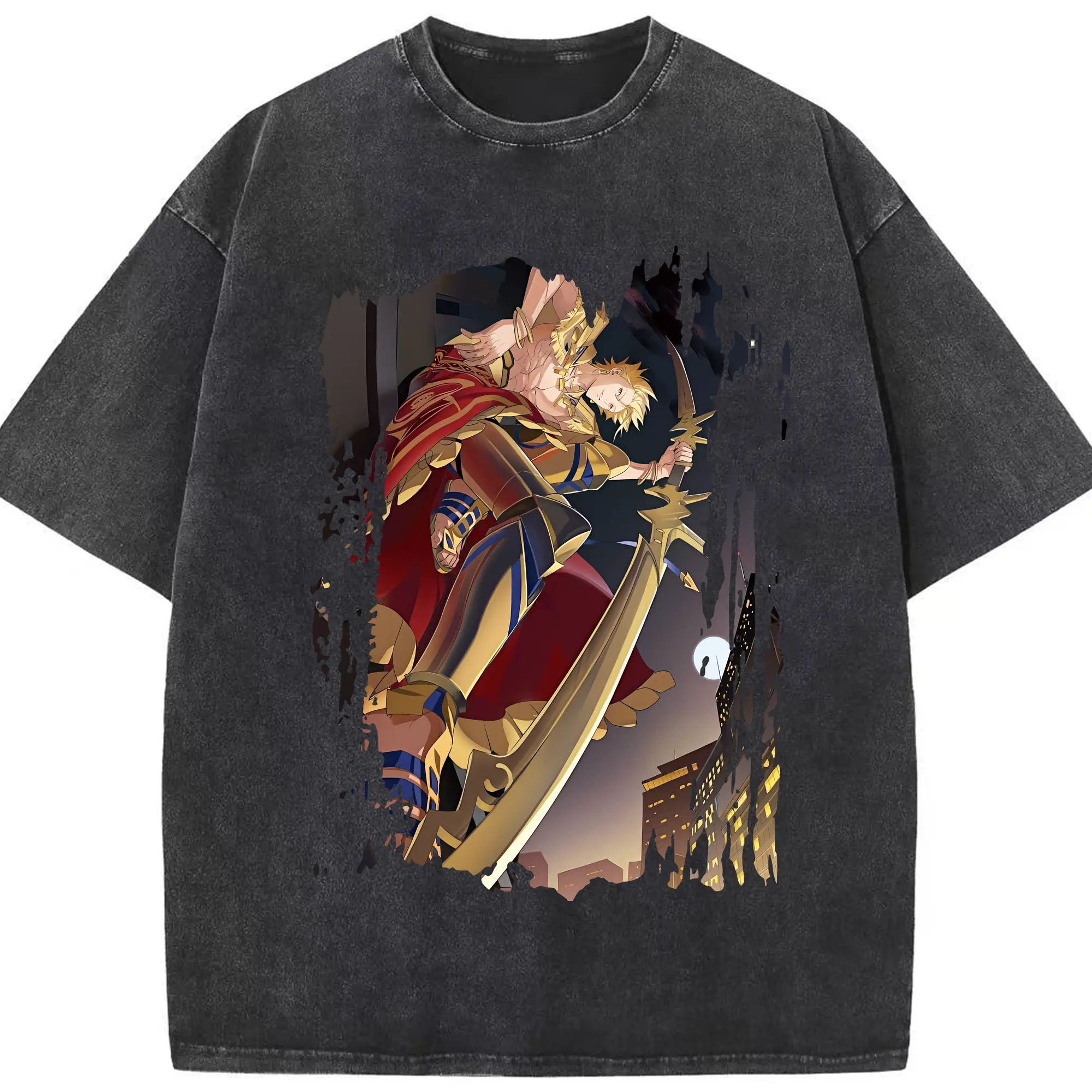 FGO グッズ,ギルガメッシュ - 綿100％ ヴィンテージ風 半袖Tシャツ ・ フロントプリント ・ 柔らか肌触り ・ 通気性 快適 ・ スポーツ カジュアル 外出用
