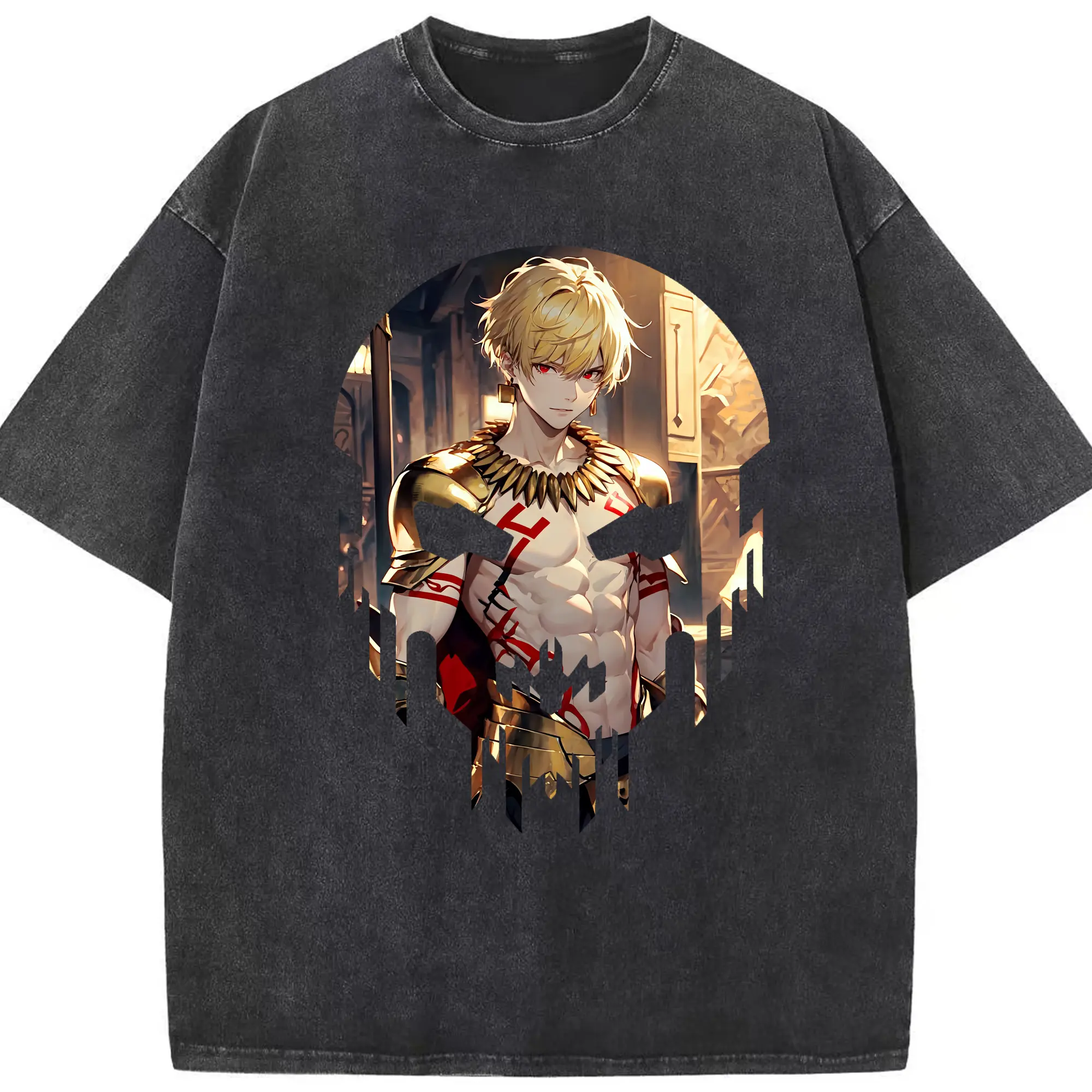 FGO グッズ,ギルガメッシュ - 綿100％ ヴィンテージ風 半袖Tシャツ ・ フロントプリント ・ 柔らか肌触り ・ 通気性 快適 ・ スポーツ カジュアル 外出用