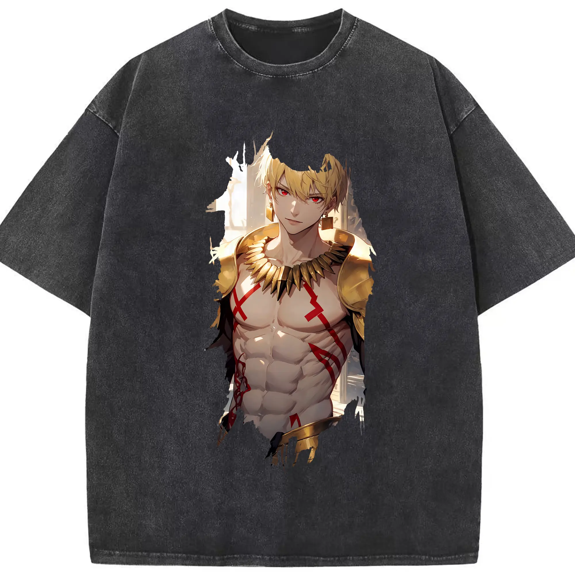 FGO グッズ,ギルガメッシュ - 綿100％ ヴィンテージ風 半袖Tシャツ ・ フロントプリント ・ 柔らか肌触り ・ 通気性 快適 ・ スポーツ カジュアル 外出用