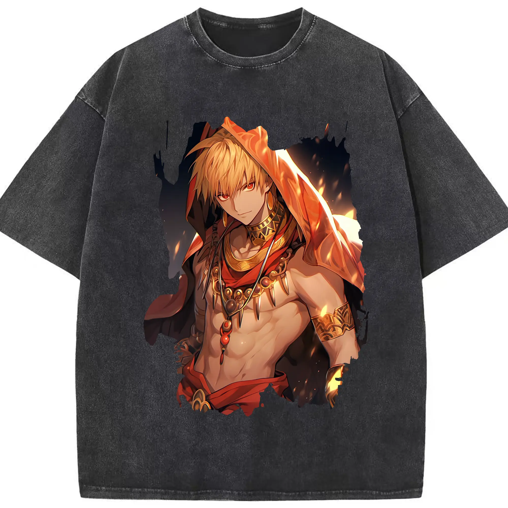 FGO グッズ,ギルガメッシュ - 綿100％ ヴィンテージ風 半袖Tシャツ ・ フロントプリント ・ 柔らか肌触り ・ 通気性 快適 ・ スポーツ カジュアル 外出用
