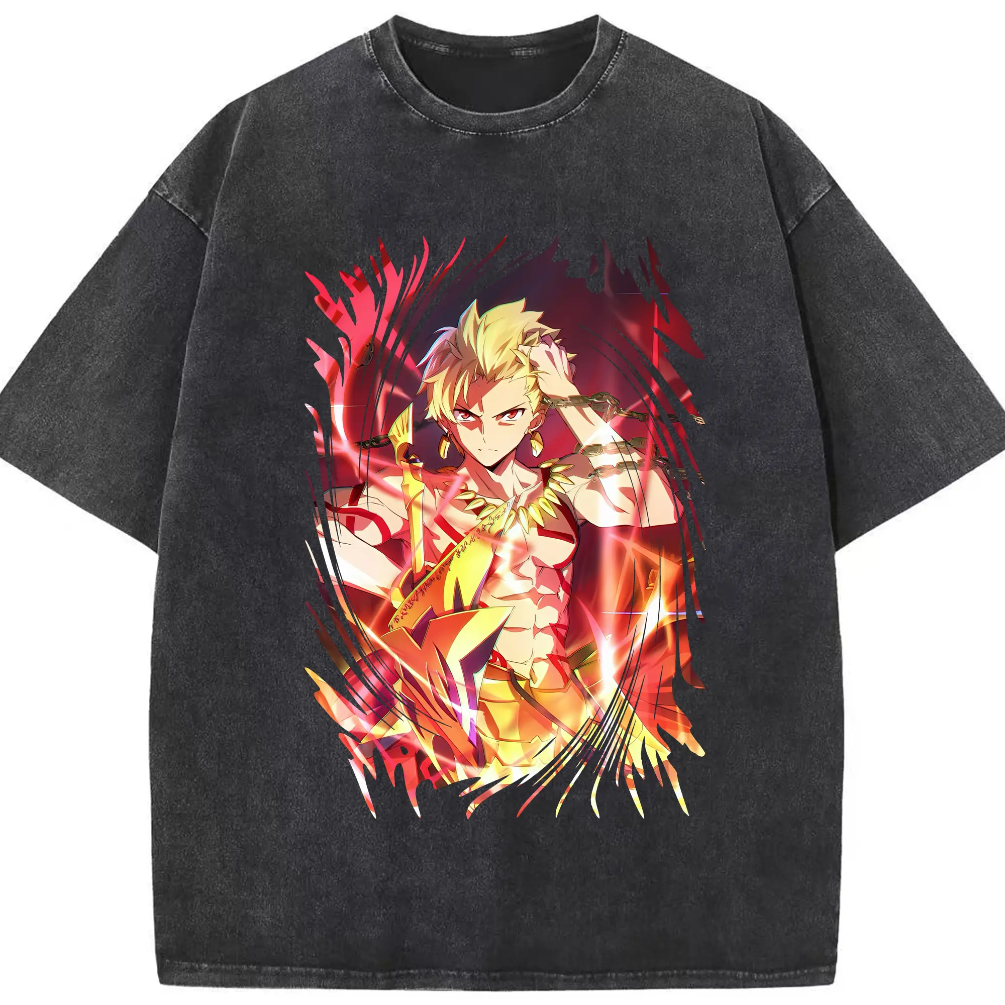 FGO グッズ,ギルガメッシュ - 綿100％ ヴィンテージ風 半袖Tシャツ ・ フロントプリント ・ 柔らか肌触り ・ 通気性 快適 ・ スポーツ カジュアル 外出用