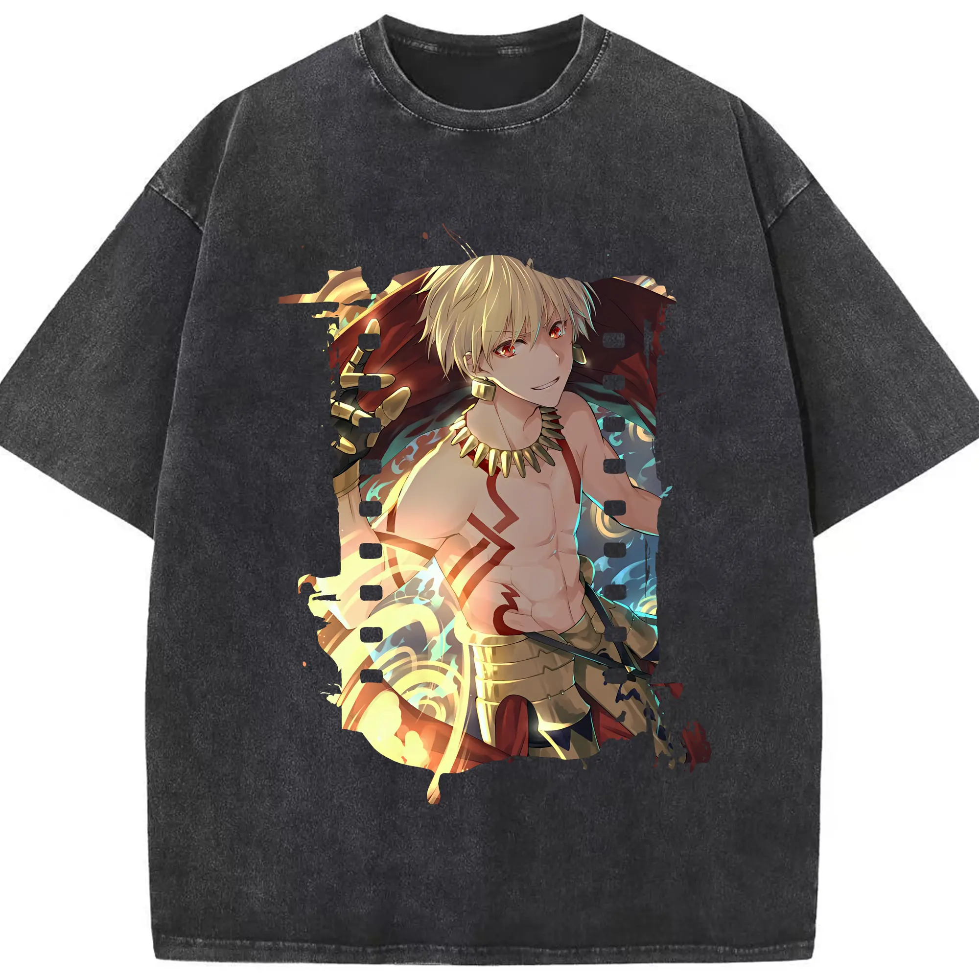 FGO グッズ,ギルガメッシュ - 綿100％ ヴィンテージ風 半袖Tシャツ ・ フロントプリント ・ 柔らか肌触り ・ 通気性 快適 ・ スポーツ カジュアル 外出用