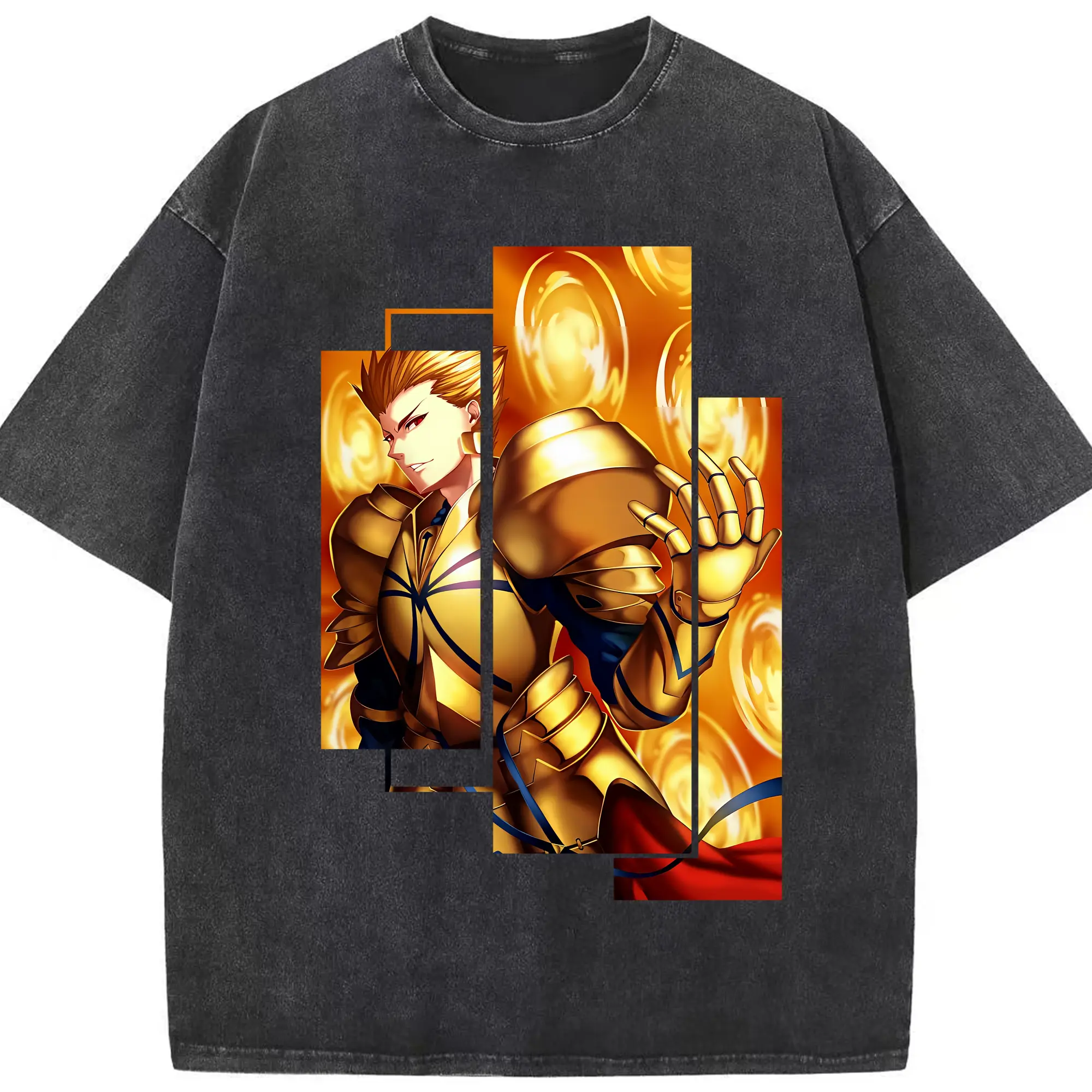 FGO グッズ,ギルガメッシュ - 綿100％ ヴィンテージ風 半袖Tシャツ ・ フロントプリント ・ 柔らか肌触り ・ 通気性 快適 ・ スポーツ カジュアル 外出用