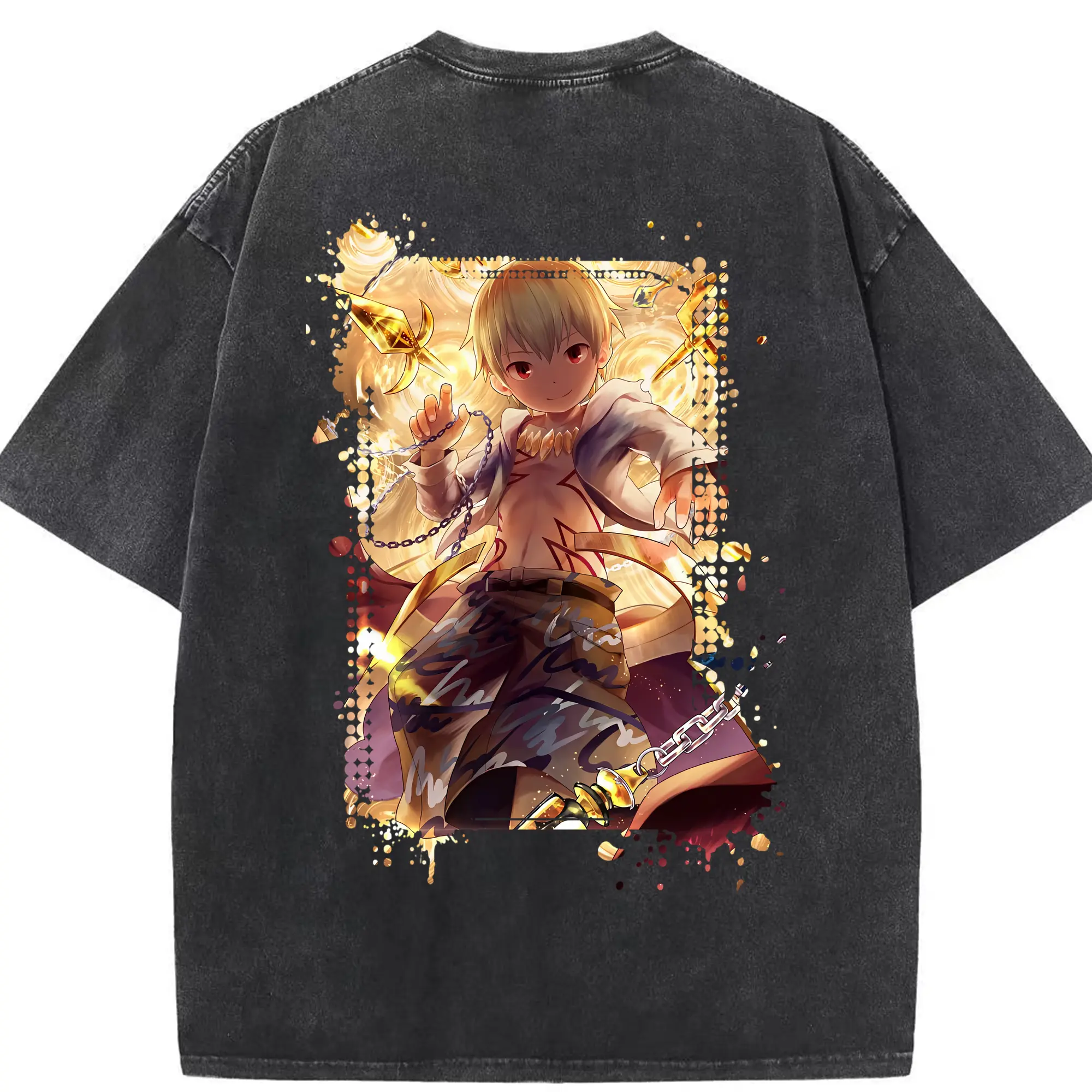 FGO グッズ,ギルガメッシュ - 綿100％ ヴィンテージ風 半袖Tシャツ ・ 背面プリント ・ 柔らか肌触り ・ 通気性 快適 ・ スポーツ カジュアル 外出用