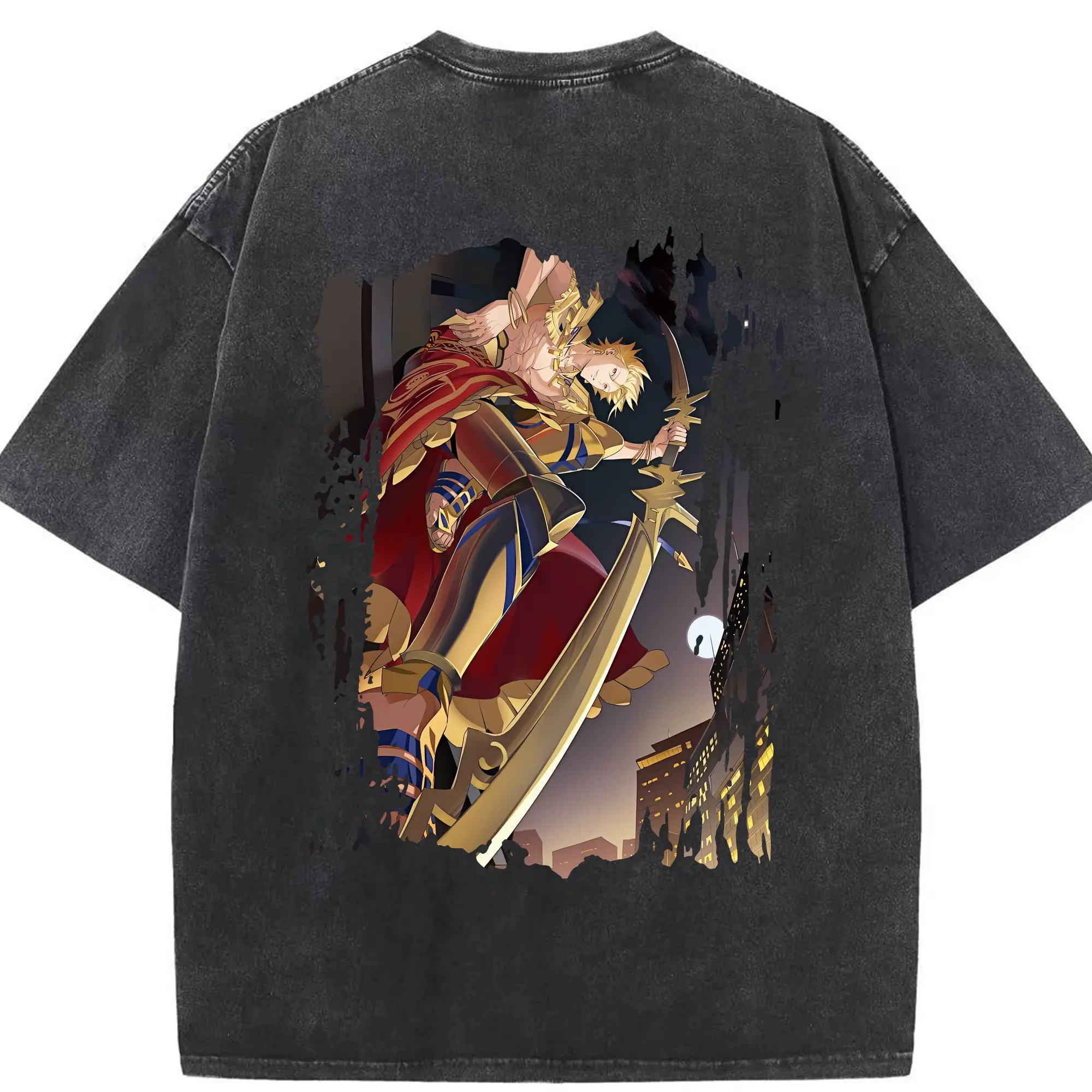 FGO グッズ,ギルガメッシュ - 綿100％ ヴィンテージ風 半袖Tシャツ ・ 背面プリント ・ 柔らか肌触り ・ 通気性 快適 ・ スポーツ カジュアル 外出用