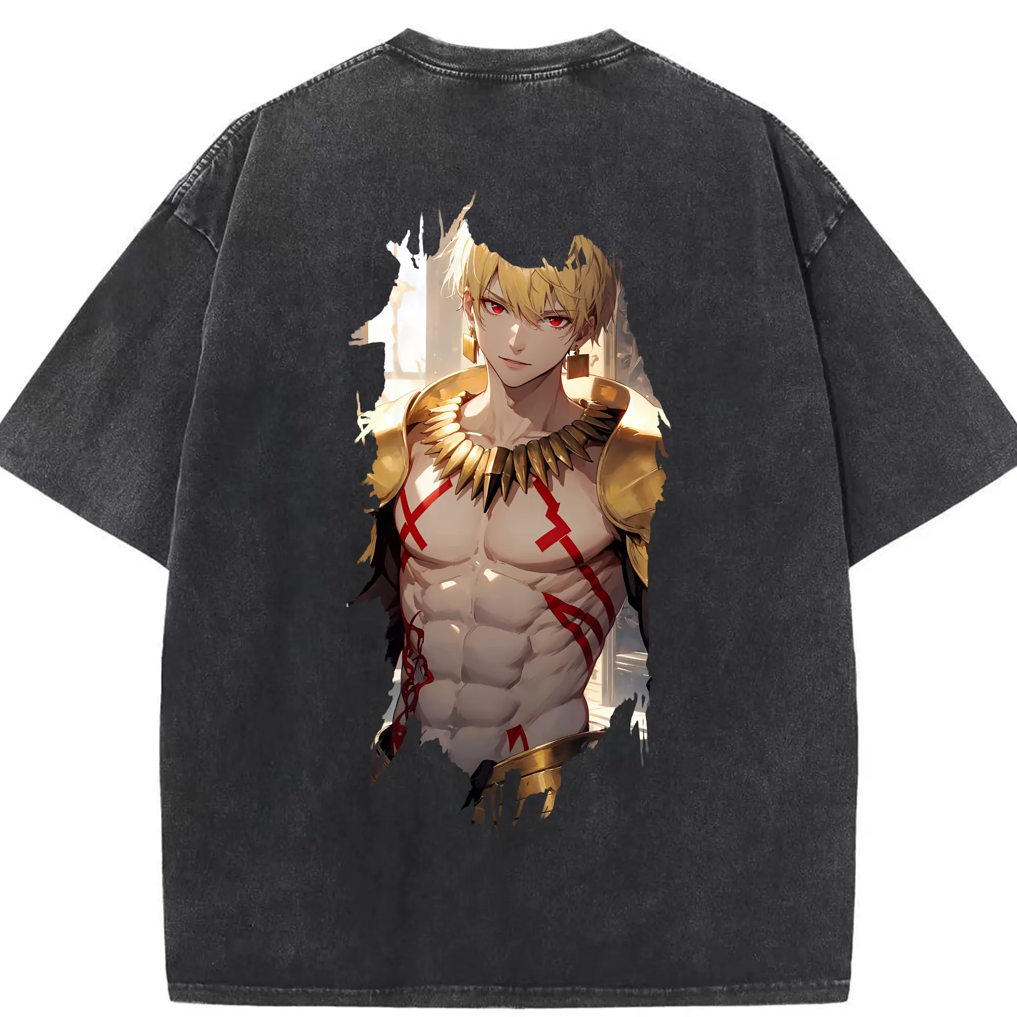 FGO グッズ,ギルガメッシュ - 綿100％ ヴィンテージ風 半袖Tシャツ ・ 背面プリント ・ 柔らか肌触り ・ 通気性 快適 ・ スポーツ カジュアル 外出用