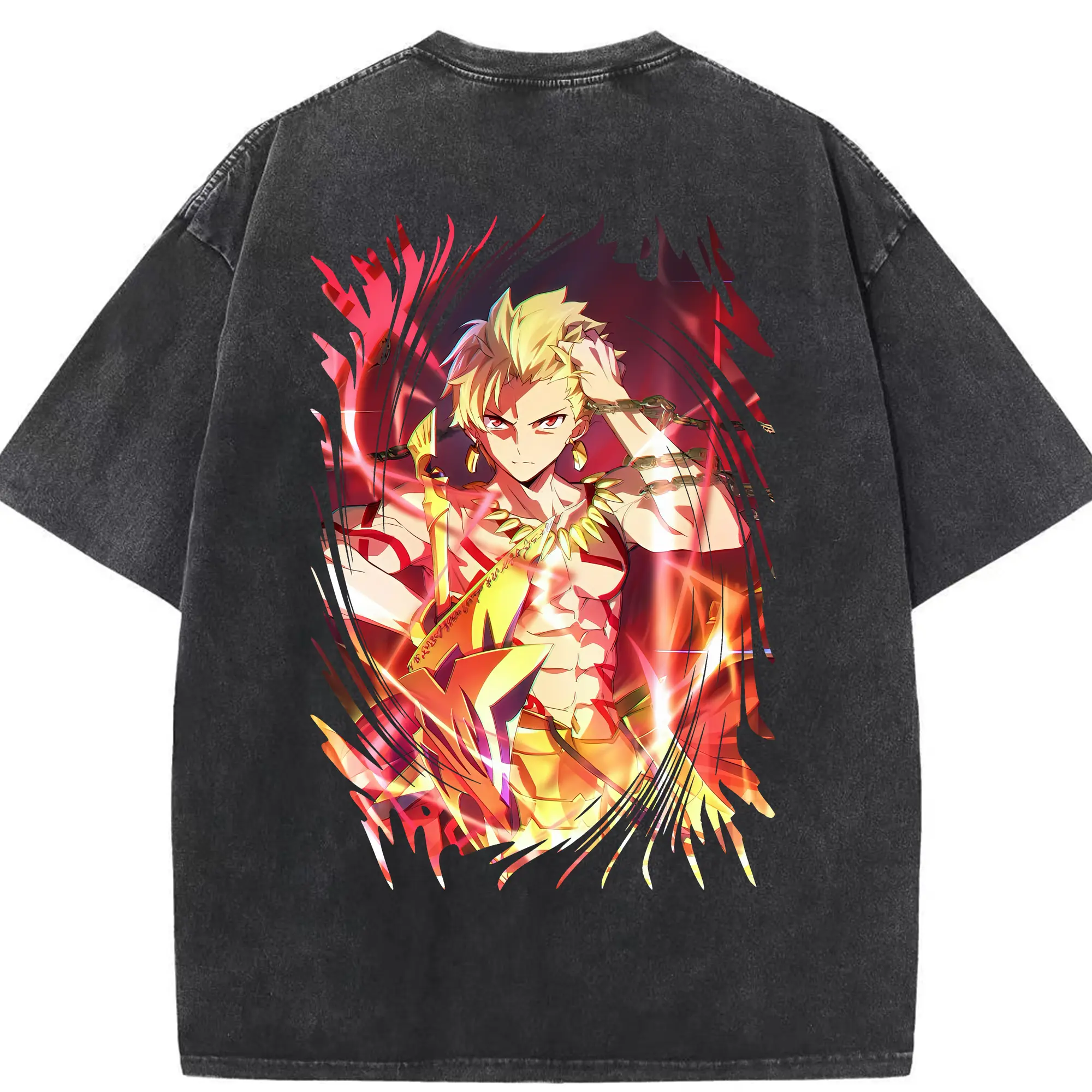 FGO グッズ,ギルガメッシュ - 綿100％ ヴィンテージ風 半袖Tシャツ ・ 背面プリント ・ 柔らか肌触り ・ 通気性 快適 ・ スポーツ カジュアル 外出用