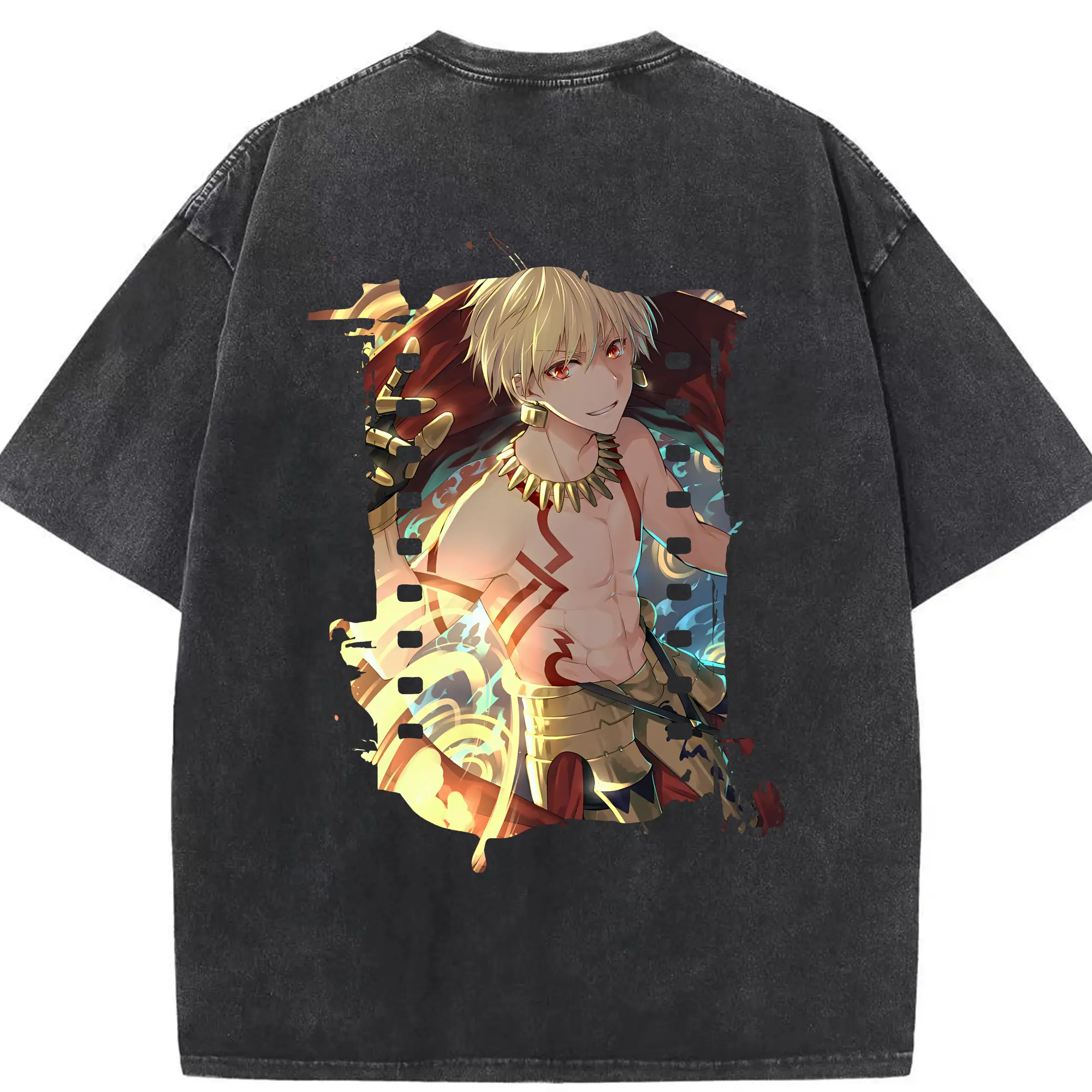 FGO グッズ,ギルガメッシュ - 綿100％ ヴィンテージ風 半袖Tシャツ ・ 背面プリント ・ 柔らか肌触り ・ 通気性 快適 ・ スポーツ カジュアル 外出用