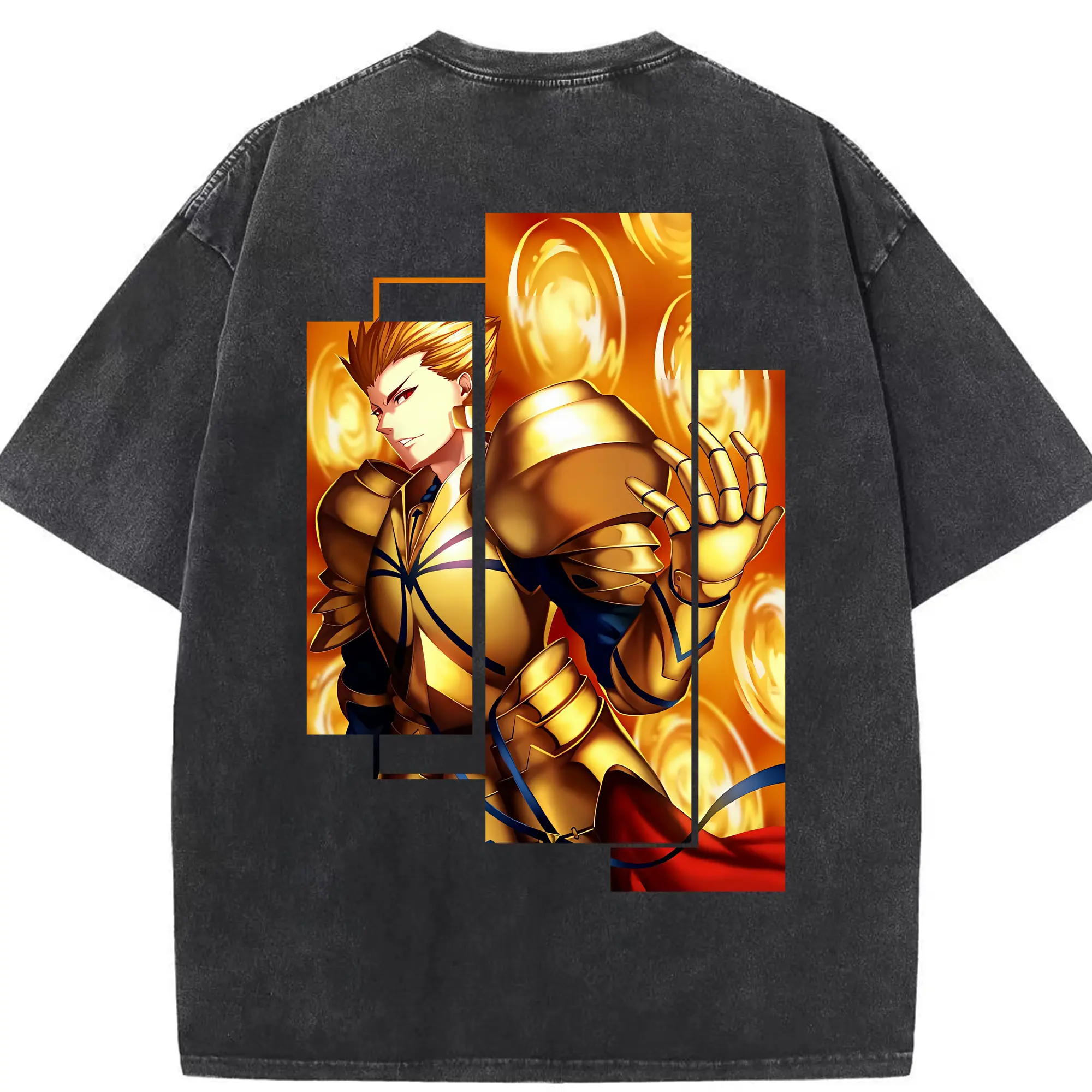 FGO グッズ,ギルガメッシュ - 綿100％ ヴィンテージ風 半袖Tシャツ ・ 背面プリント ・ 柔らか肌触り ・ 通気性 快適 ・ スポーツ カジュアル 外出用