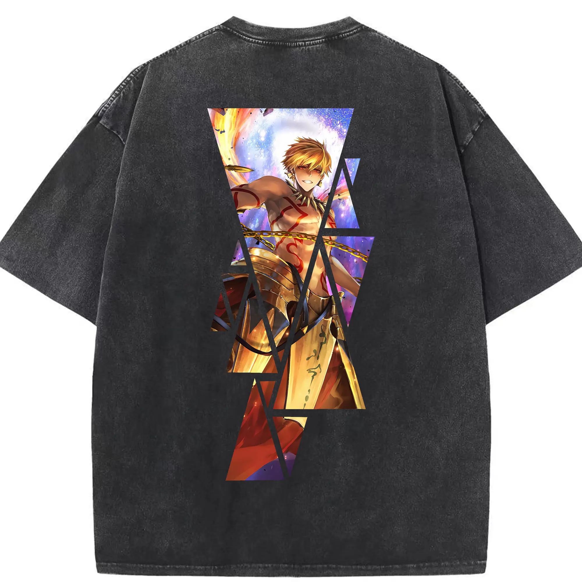 FGO グッズ,ギルガメッシュ - 綿100％ ヴィンテージ風 半袖Tシャツ ・ 背面プリント ・ 柔らか肌触り ・ 通気性 快適 ・ スポーツ カジュアル 外出用