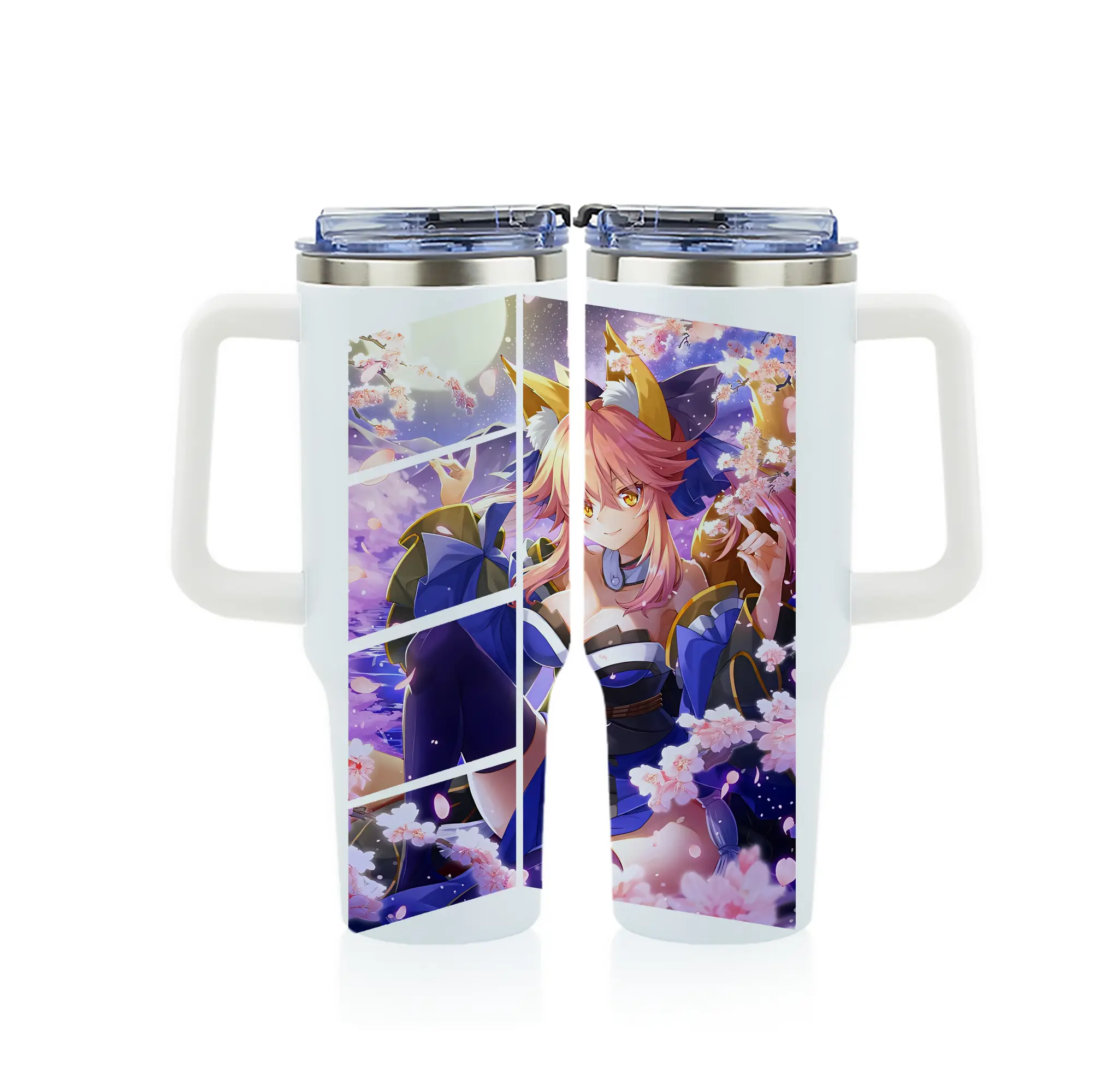 FGO グッズ,玉藻の前 - 1200mL フルプリント車用タンブラー ・ 304ステンレス 内側 ・ 201ステンレス 外側 ・ 保温 保冷 ・ 通勤 ドライブ アウトドア用