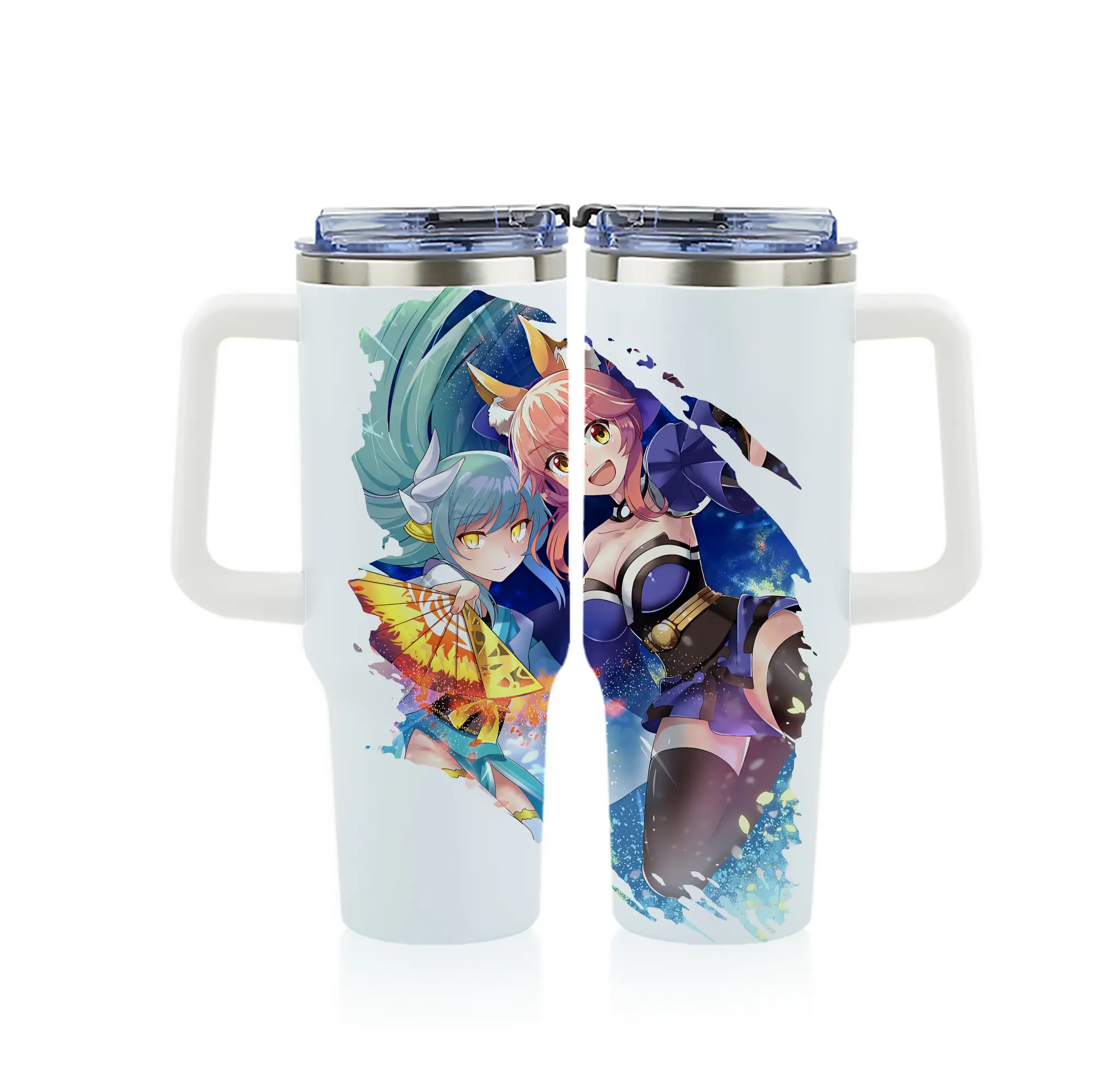 FGO グッズ,玉藻の前 - 1200mL フルプリント車用タンブラー ・ 304ステンレス 内側 ・ 201ステンレス 外側 ・ 保温 保冷 ・ 通勤 ドライブ アウトドア用