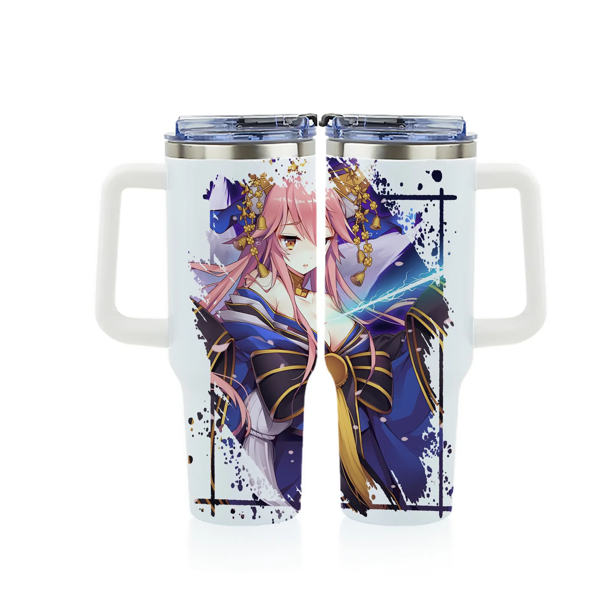 FGO グッズ,玉藻の前 - 1200mL フルプリント車用タンブラー ・ 304ステンレス 内側 ・ 201ステンレス 外側 ・ 保温 保冷 ・ 通勤 ドライブ アウトドア用