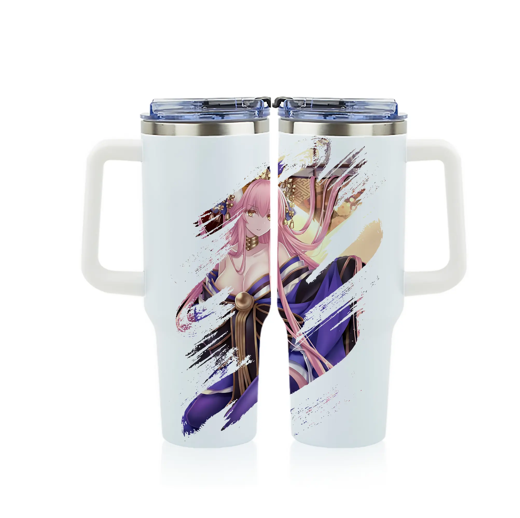 FGO グッズ,玉藻の前 - 1200mL フルプリント車用タンブラー ・ 304ステンレス 内側 ・ 201ステンレス 外側 ・ 保温 保冷 ・ 通勤 ドライブ アウトドア用
