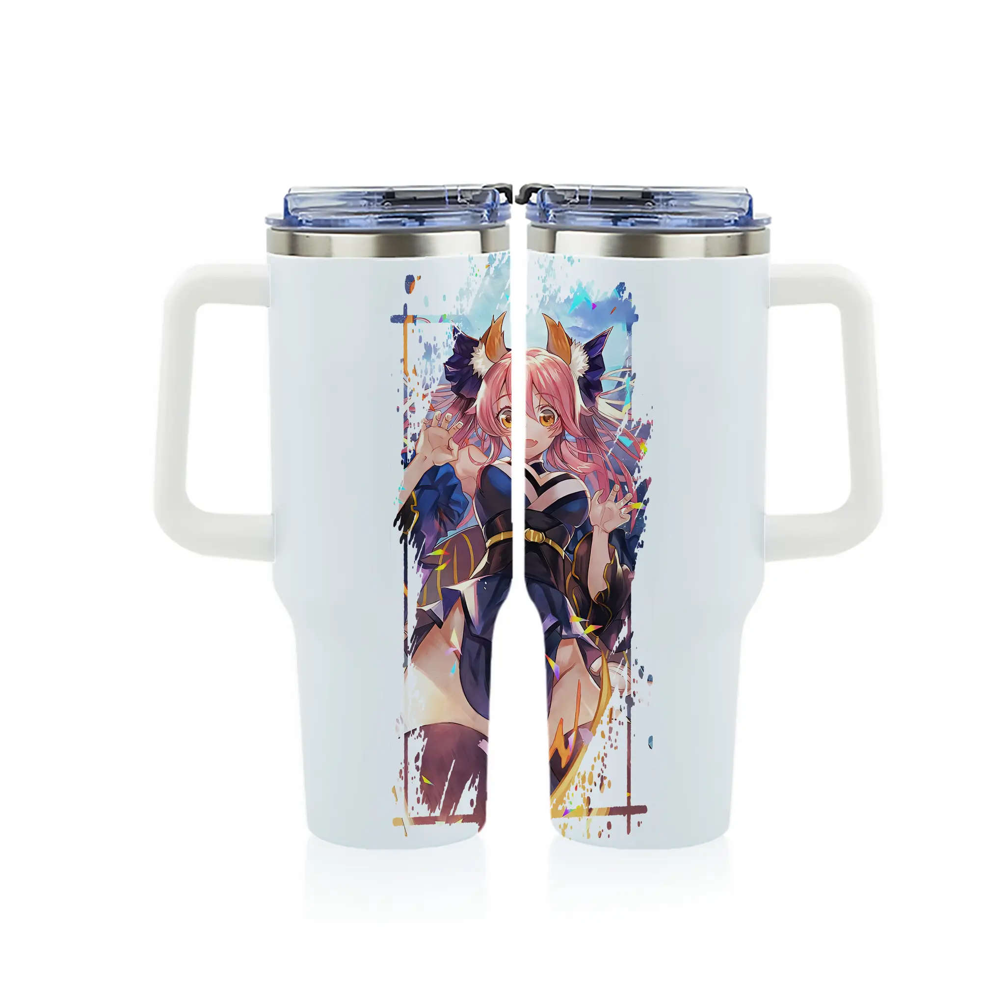 FGO グッズ,玉藻の前 - 1200mL フルプリント車用タンブラー ・ 304ステンレス 内側 ・ 201ステンレス 外側 ・ 保温 保冷 ・ 通勤 ドライブ アウトドア用