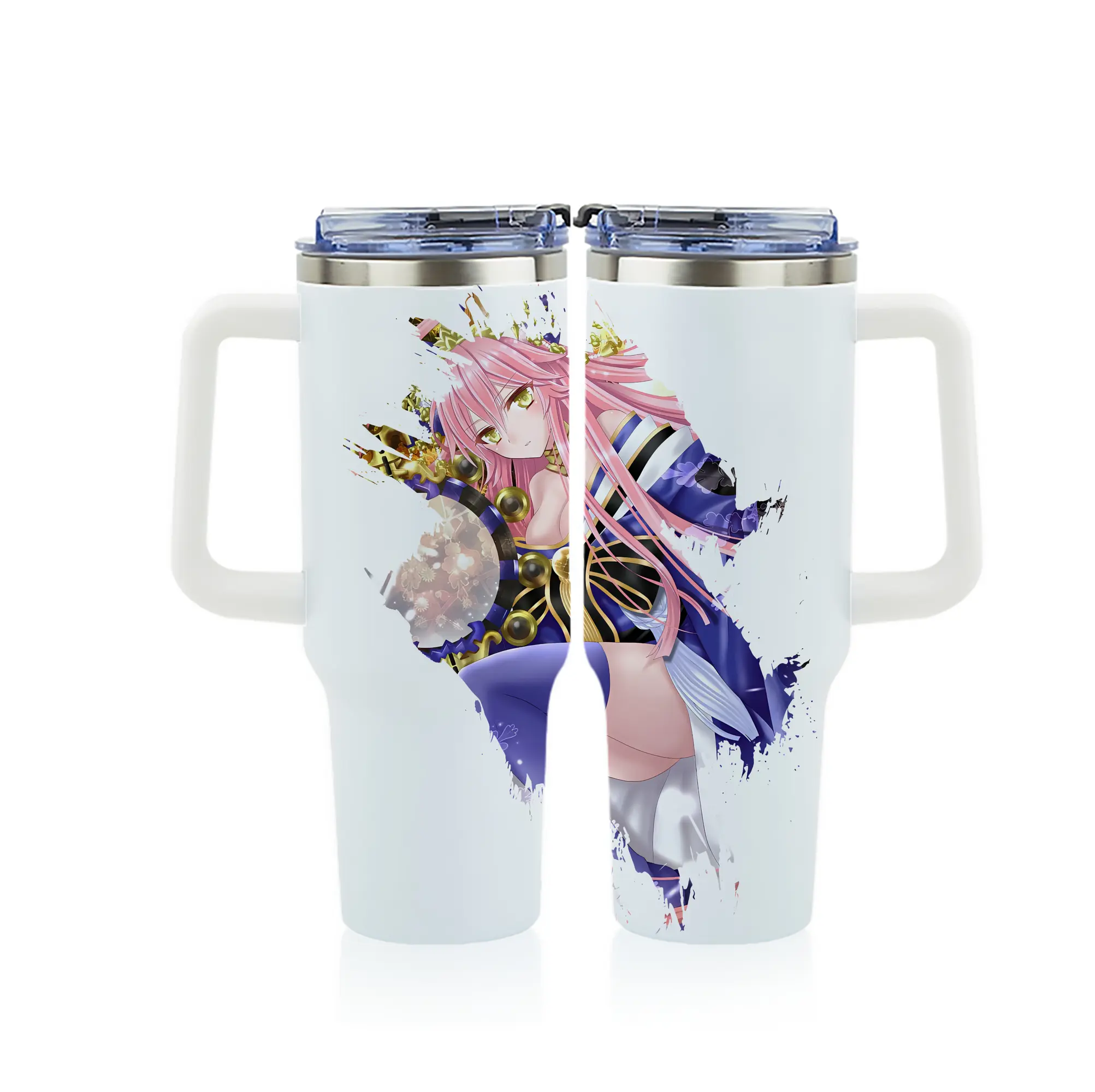 FGO グッズ,玉藻の前 - 1200mL フルプリント車用タンブラー ・ 304ステンレス 内側 ・ 201ステンレス 外側 ・ 保温 保冷 ・ 通勤 ドライブ アウトドア用