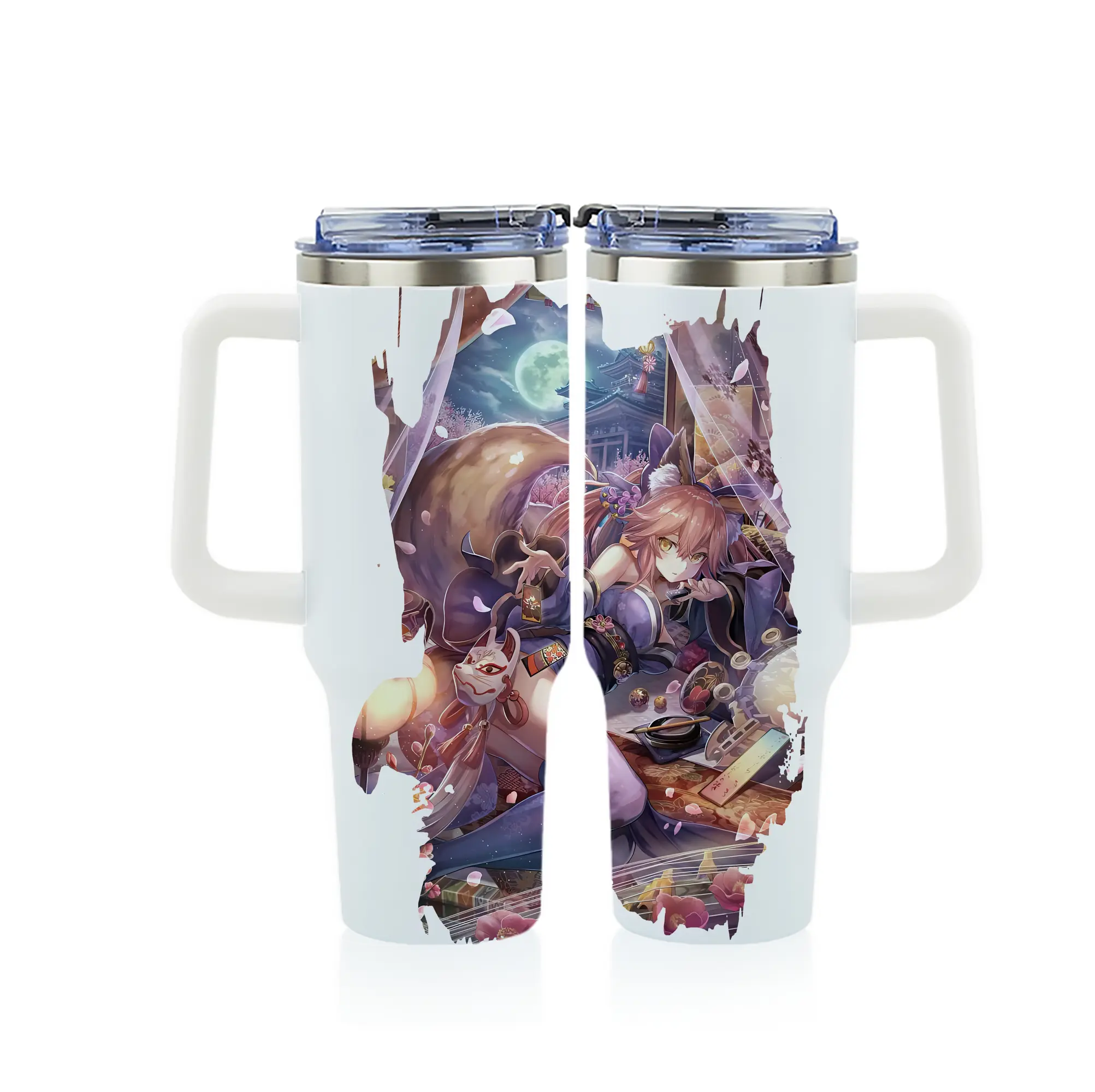 FGO グッズ,玉藻の前 - 1200mL フルプリント車用タンブラー ・ 304ステンレス 内側 ・ 201ステンレス 外側 ・ 保温 保冷 ・ 通勤 ドライブ アウトドア用