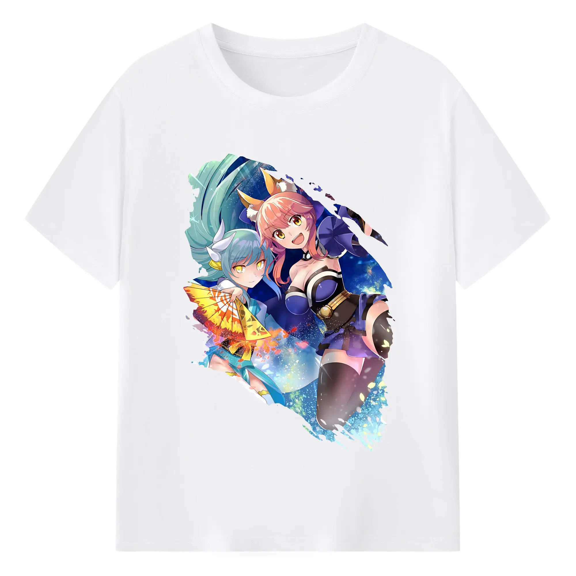 FGO グッズ,玉藻の前 - 綿100％ 半袖Tシャツ ・ フロントプリント ・ 快適 通気性 ・ 日常使い 散歩 スポーツ用