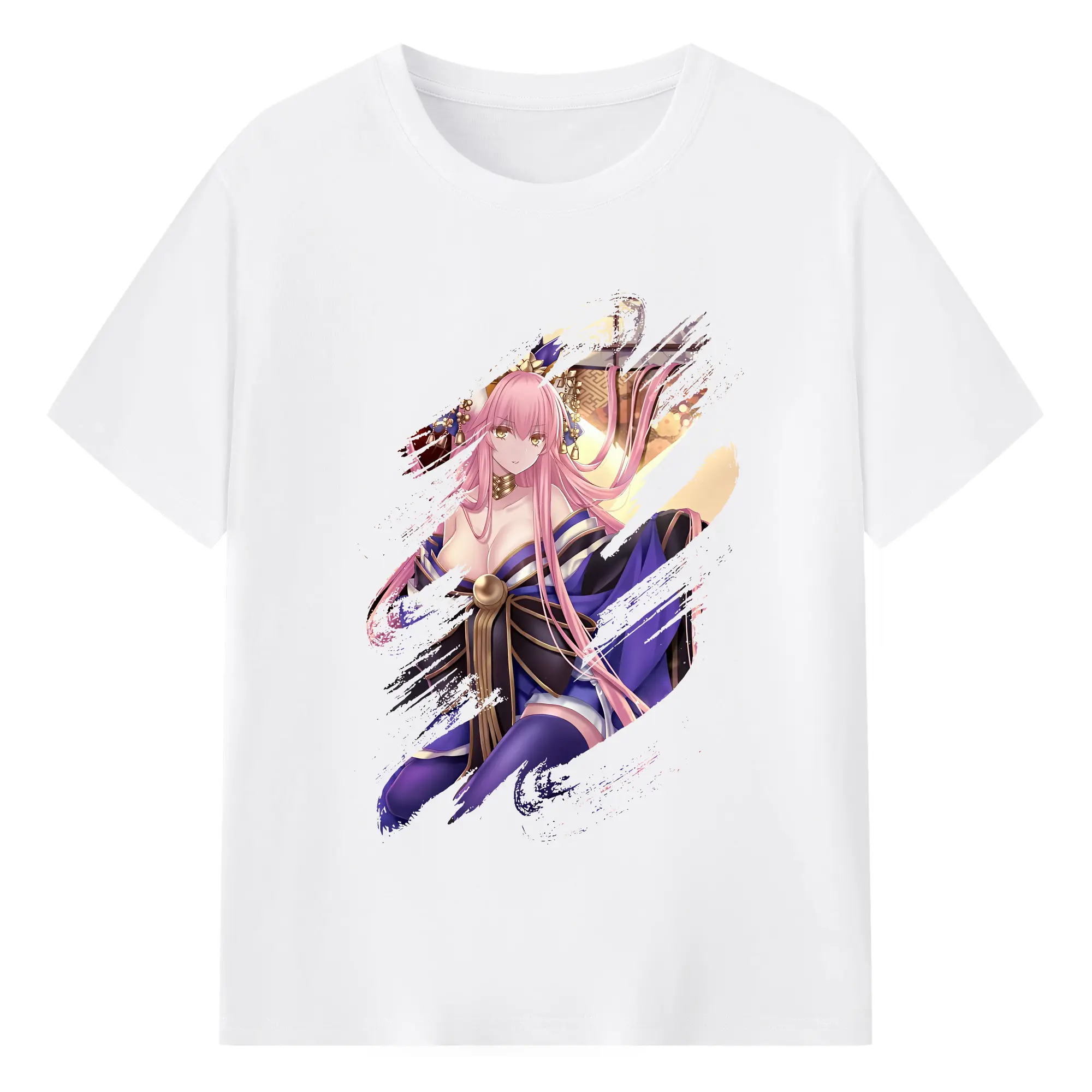 FGO グッズ,玉藻の前 - 綿100％ 半袖Tシャツ ・ フロントプリント ・ 快適 通気性 ・ 日常使い 散歩 スポーツ用
