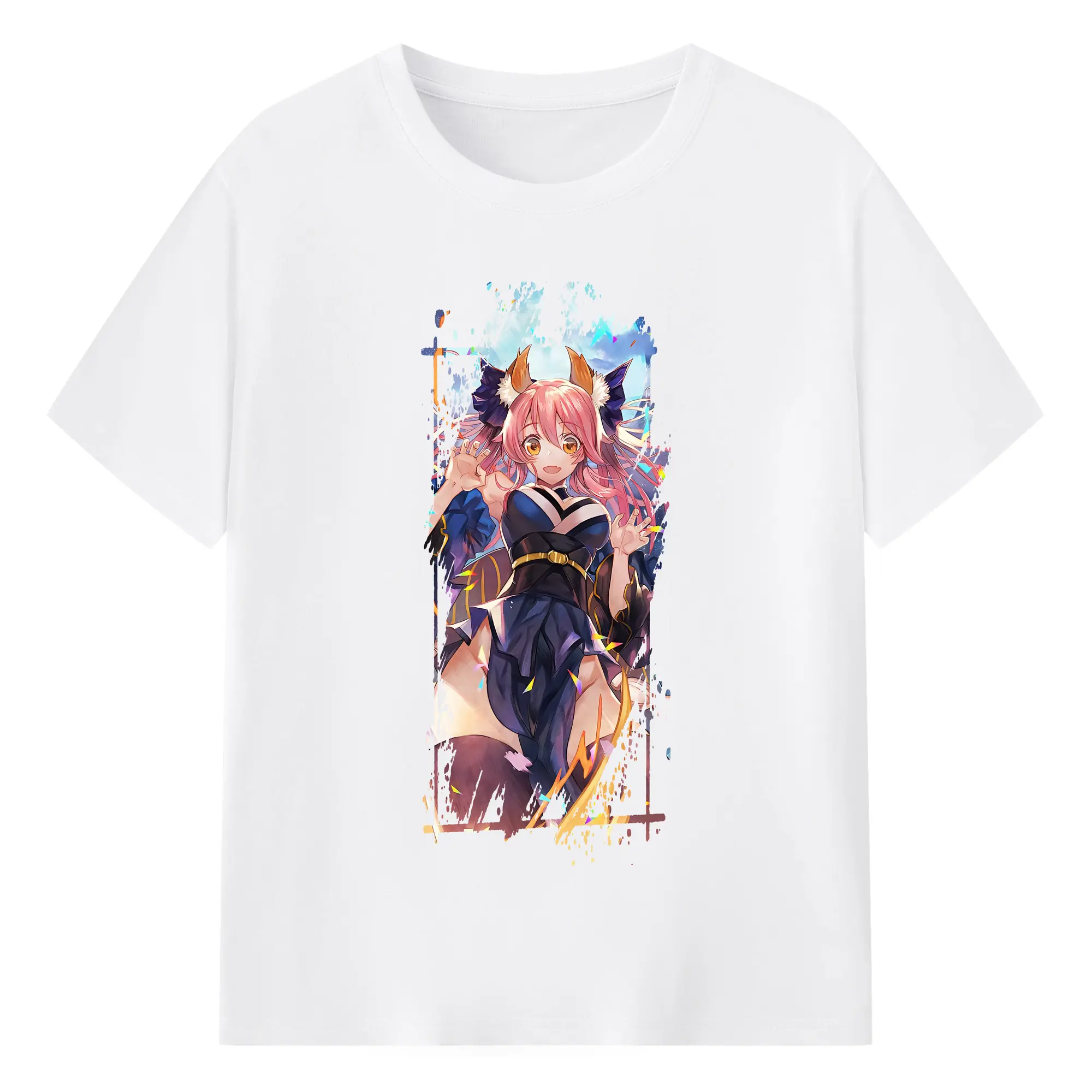 FGO グッズ,玉藻の前 - 綿100％ 半袖Tシャツ ・ フロントプリント ・ 快適 通気性 ・ 日常使い 散歩 スポーツ用