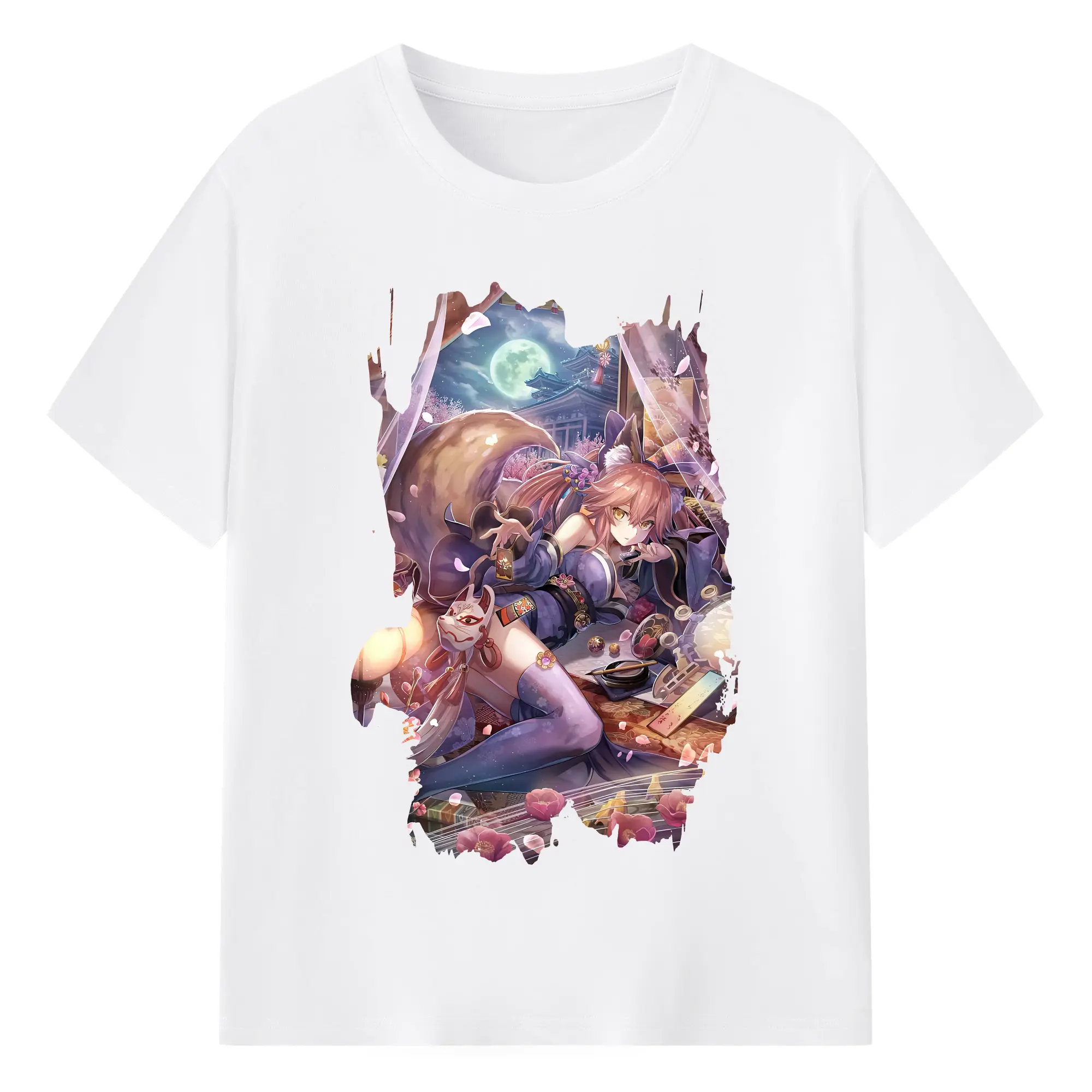 FGO グッズ,玉藻の前 - 綿100％ 半袖Tシャツ ・ フロントプリント ・ 快適 通気性 ・ 日常使い 散歩 スポーツ用