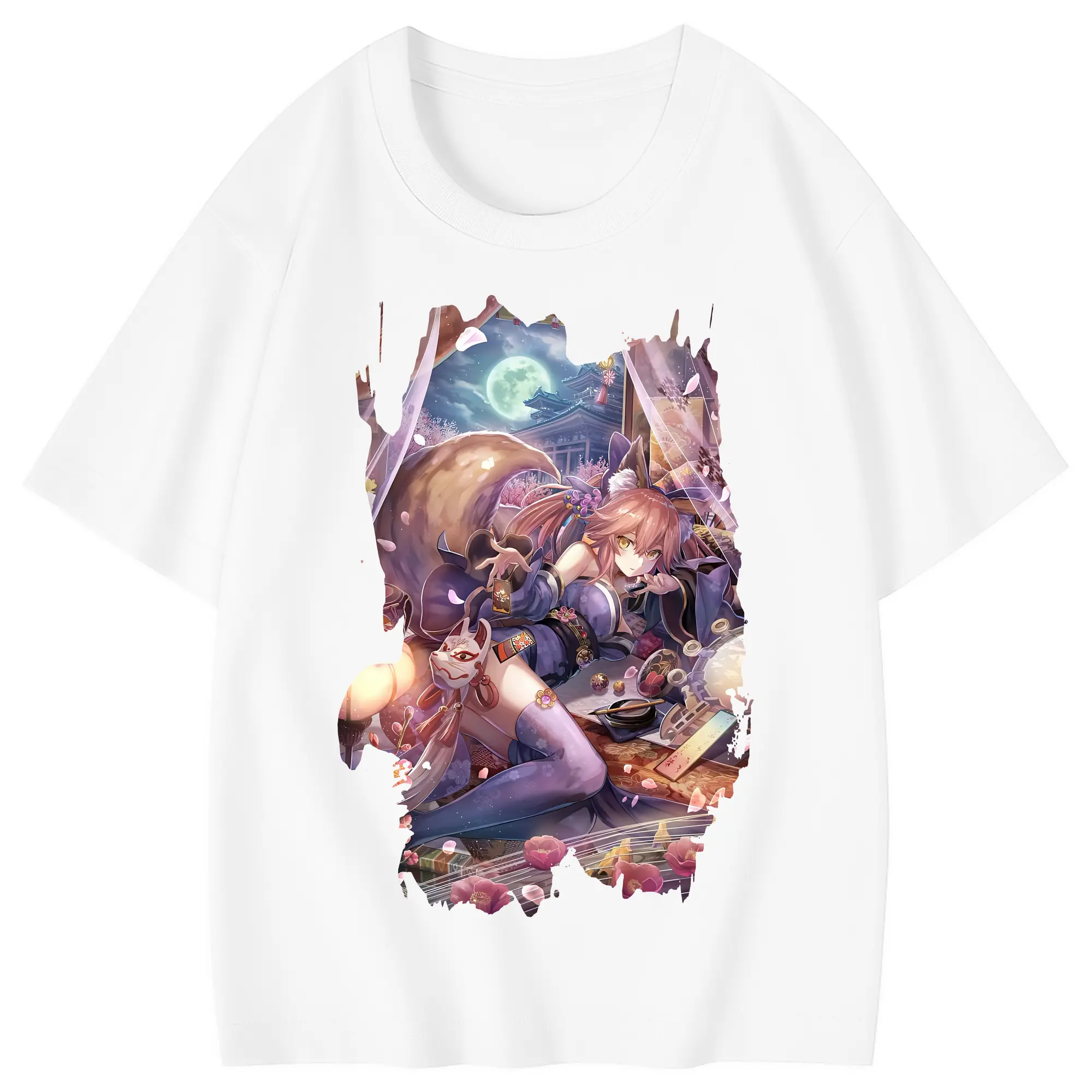 FGO グッズ,玉藻の前 - 綿100％ キッズTシャツ ・ フロントプリント ・ 快適 通気性 ・ スポーツ カジュアル 散歩用