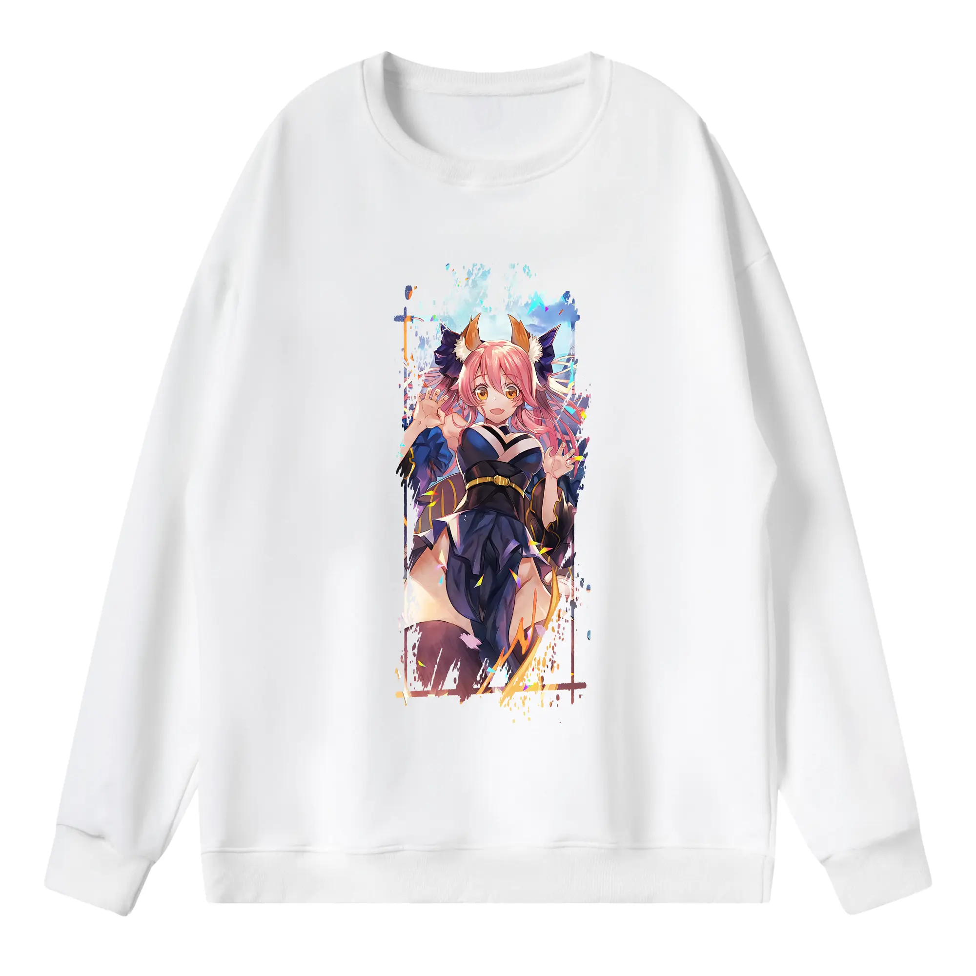 FGO グッズ,玉藻の前 - 薄手 クルーネック スウェット 裏毛260g · ポリエステル 春秋向け カジュアル 男女兼用 · トレーナー デイリー スポーツ 散歩に最適