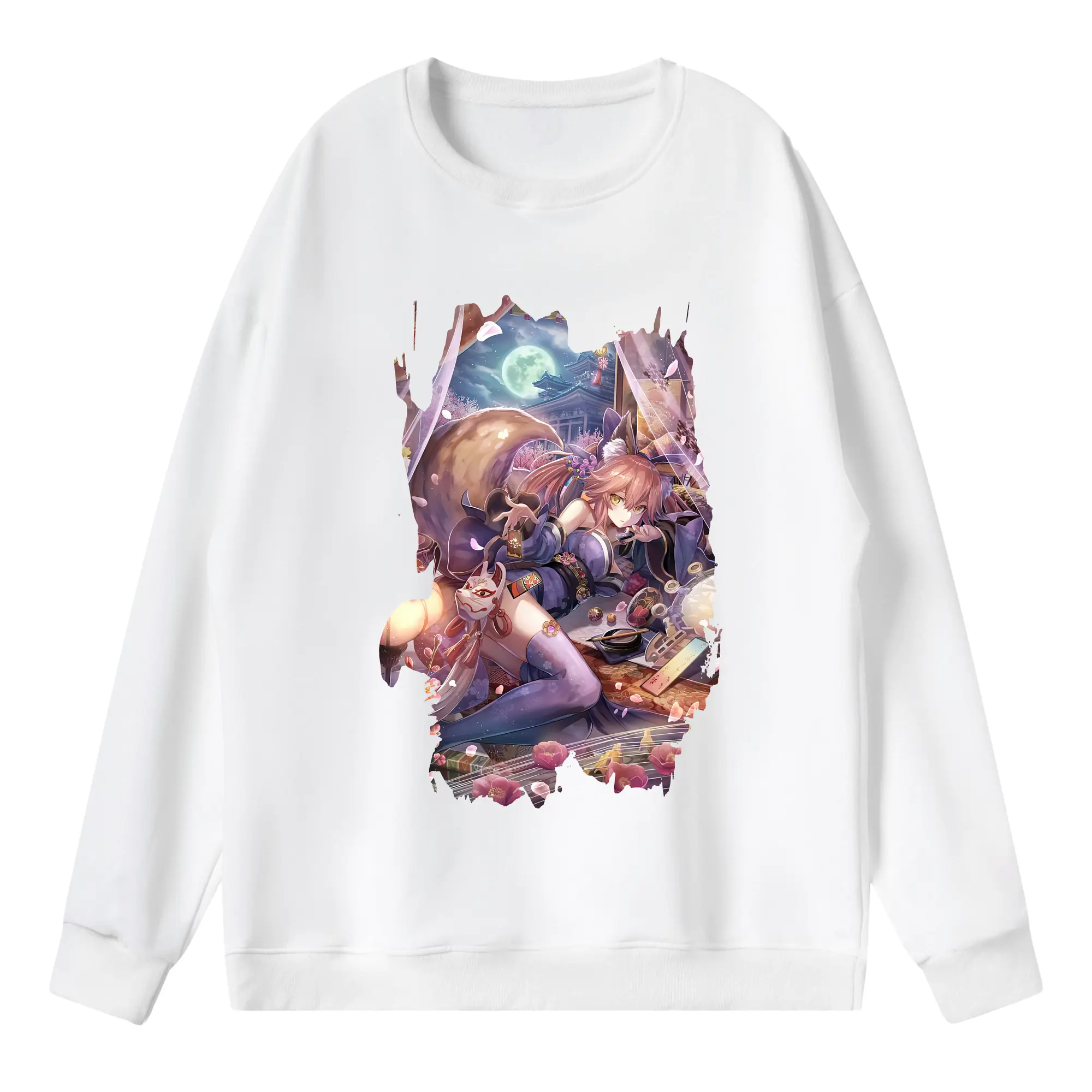 FGO グッズ,玉藻の前 - 薄手 クルーネック スウェット 裏毛260g · ポリエステル 春秋向け カジュアル 男女兼用 · トレーナー デイリー スポーツ 散歩に最適