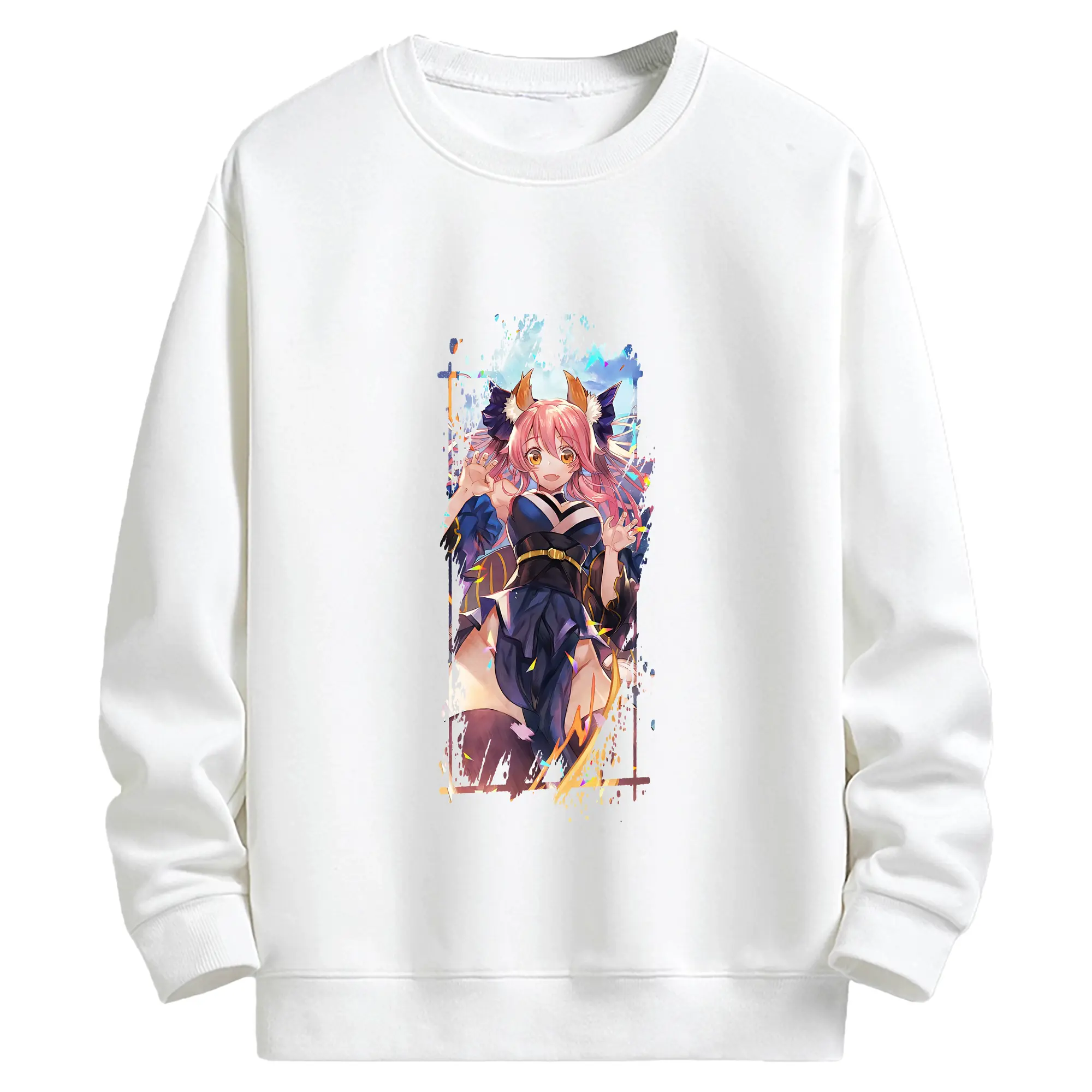 FGO グッズ,玉藻の前 - キッズ クルーネックスウェットシャツ ・ フロントプリント ・ 綿80％ ポリエステル20％ ・ 快適 通学 スポーツ 日常使い お散歩用