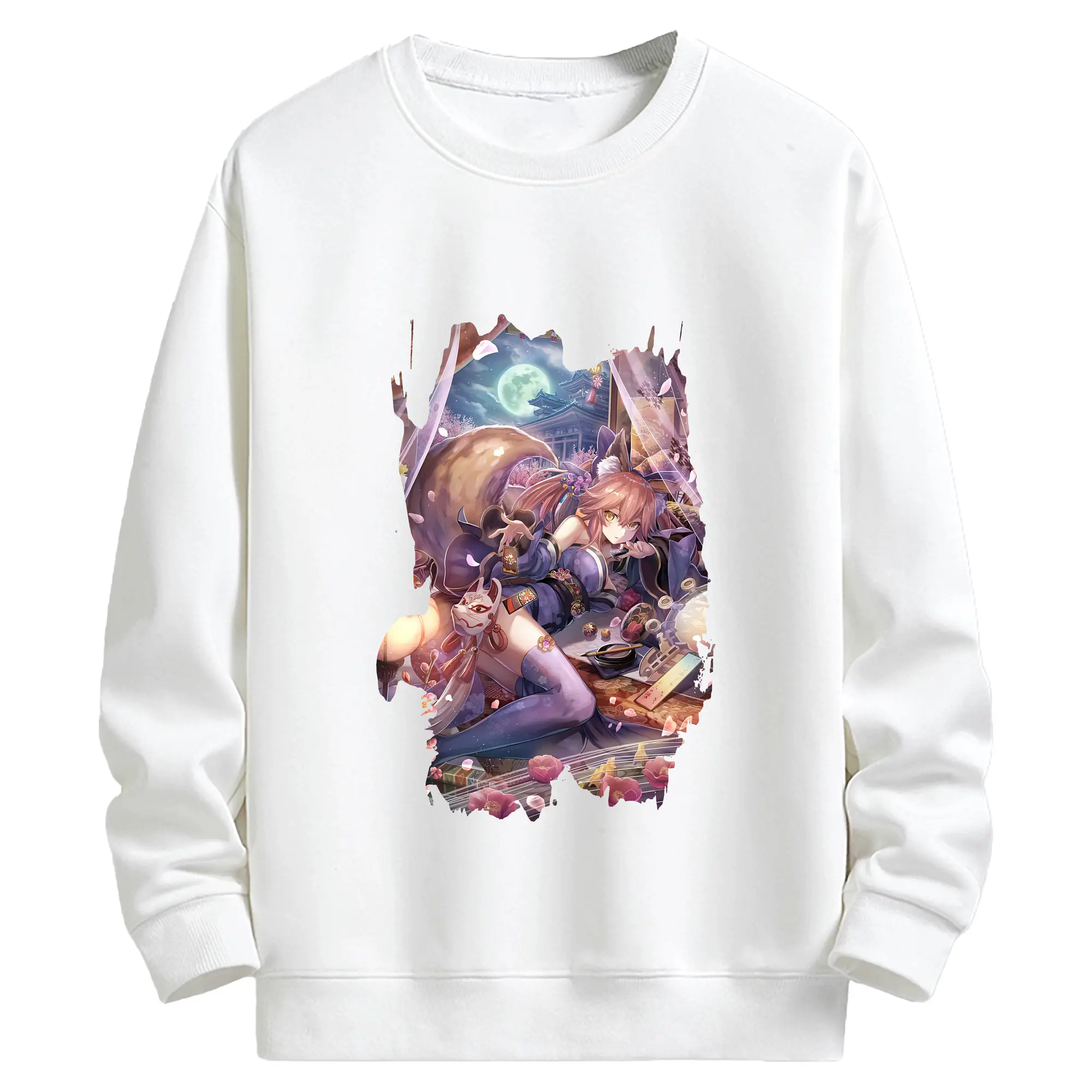 FGO グッズ,玉藻の前 - キッズ クルーネックスウェットシャツ ・ フロントプリント ・ 綿80％ ポリエステル20％ ・ 快適 通学 スポーツ 日常使い お散歩用