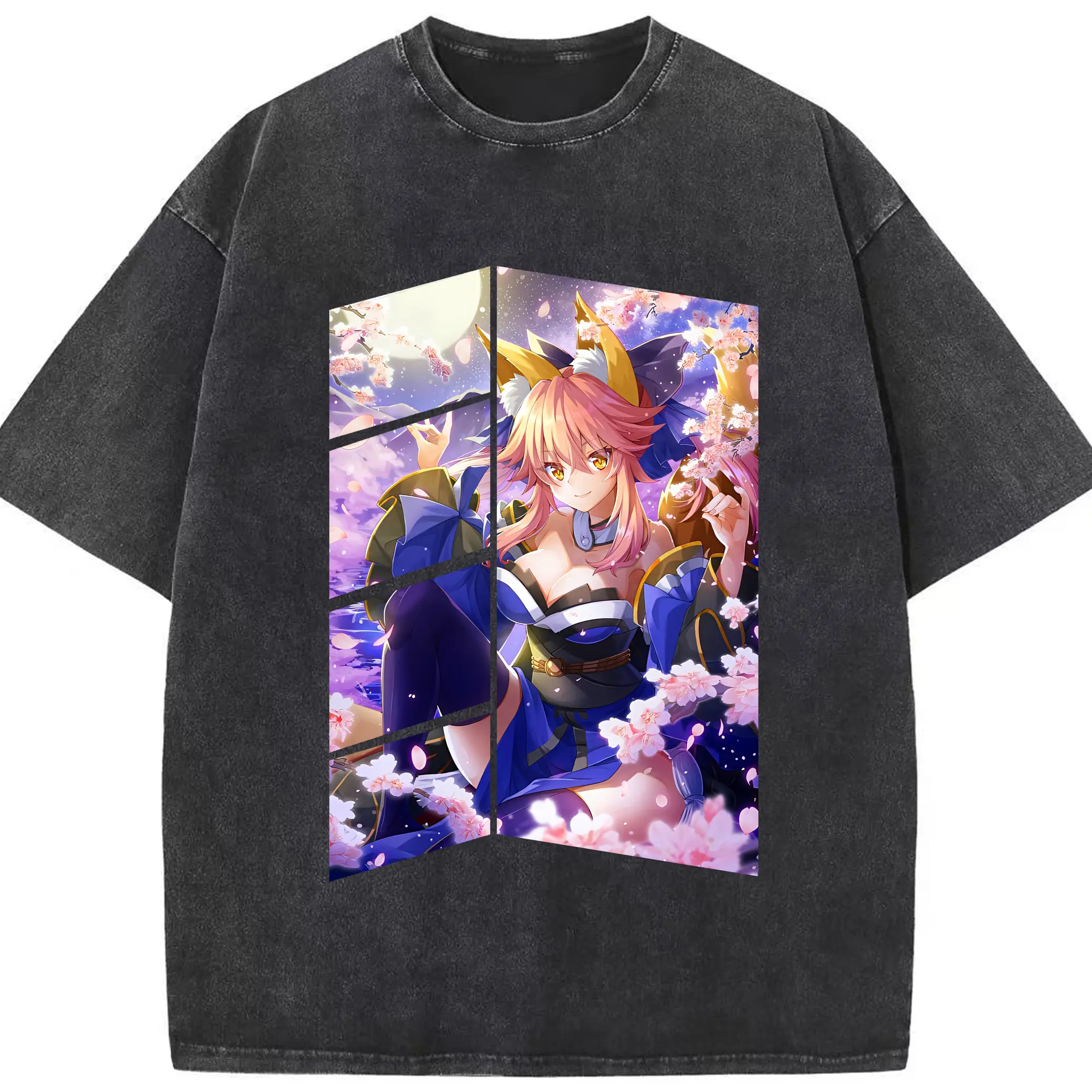FGO グッズ,玉藻の前 - 綿100％ ヴィンテージ風 半袖Tシャツ ・ フロントプリント ・ 柔らか肌触り ・ 通気性 快適 ・ スポーツ カジュアル 外出用