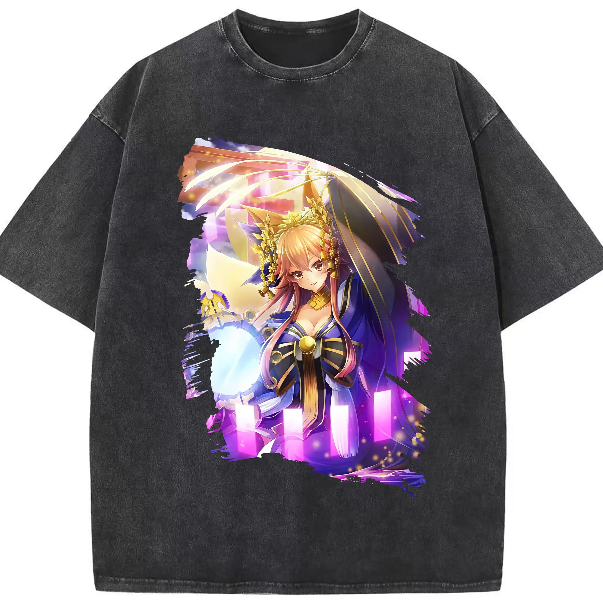 FGO グッズ,玉藻の前 - 綿100％ ヴィンテージ風 半袖Tシャツ ・ フロントプリント ・ 柔らか肌触り ・ 通気性 快適 ・ スポーツ カジュアル 外出用