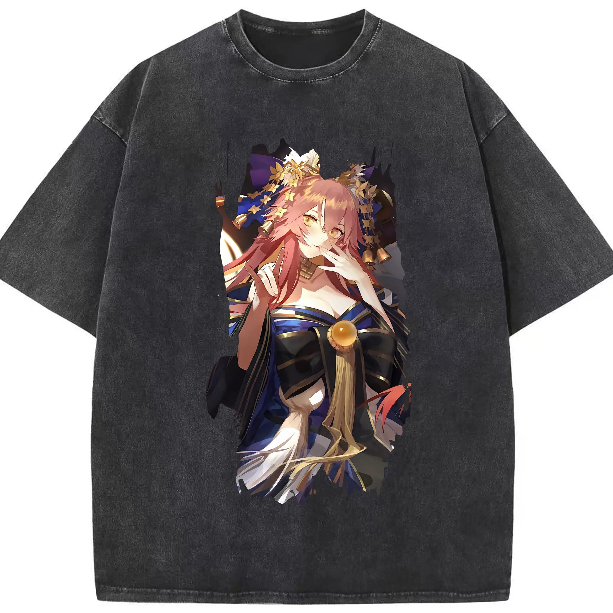 FGO グッズ,玉藻の前 - 綿100％ ヴィンテージ風 半袖Tシャツ ・ フロントプリント ・ 柔らか肌触り ・ 通気性 快適 ・ スポーツ カジュアル 外出用