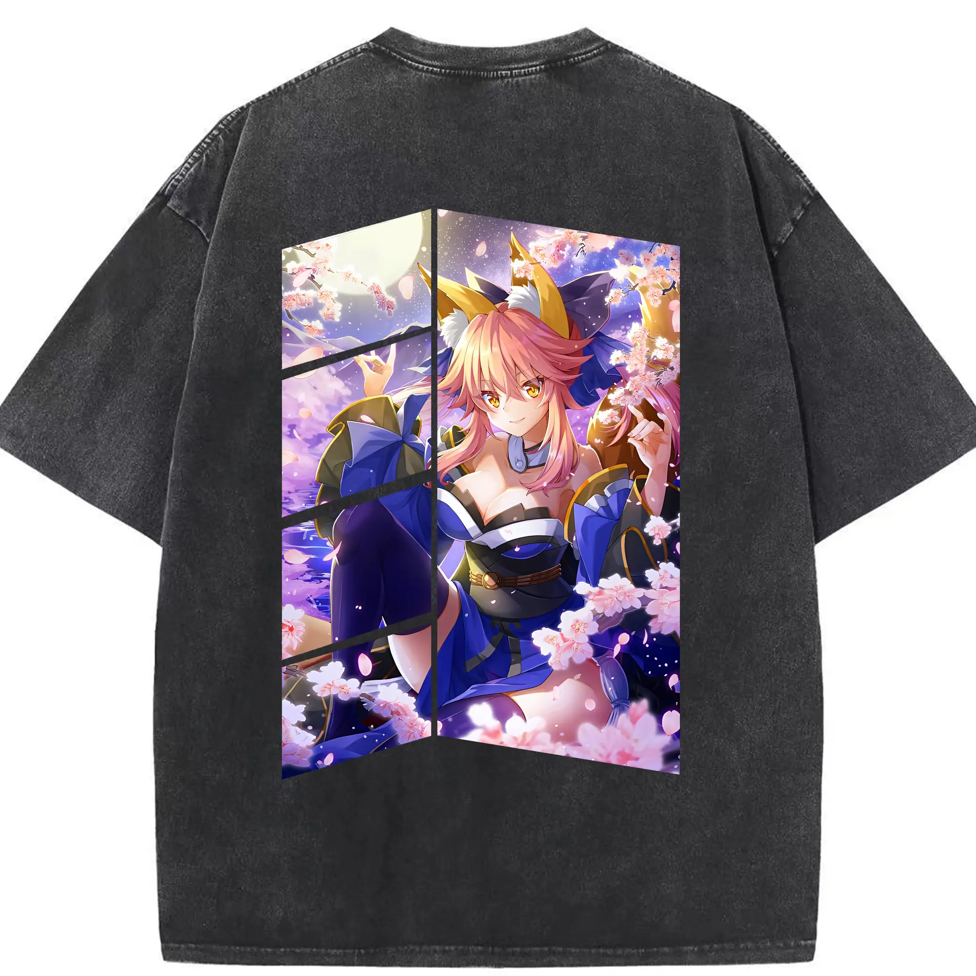 FGO グッズ,玉藻の前 - 綿100％ ヴィンテージ風 半袖Tシャツ ・ 背面プリント ・ 柔らか肌触り ・ 通気性 快適 ・ スポーツ カジュアル 外出用