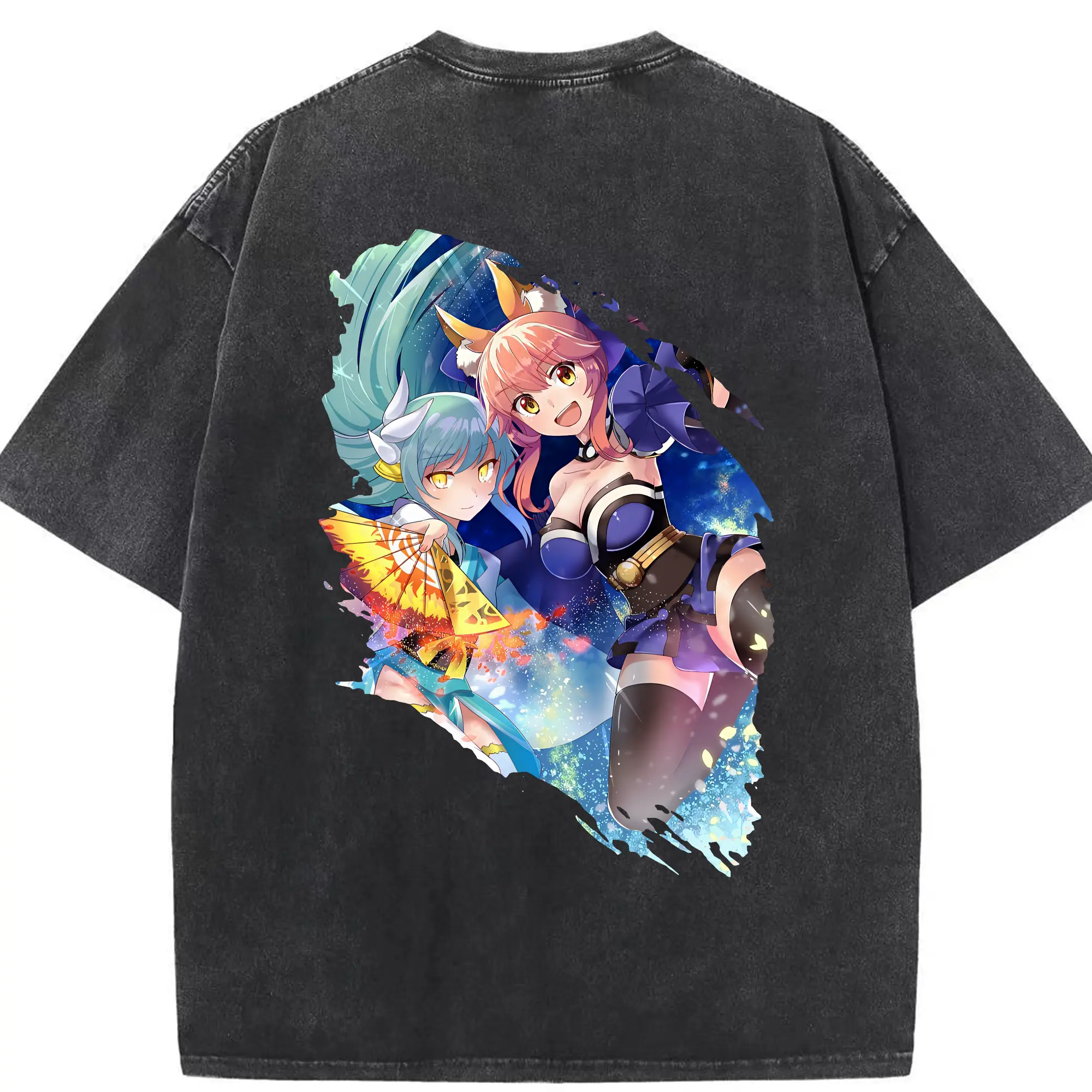 FGO グッズ,玉藻の前 - 綿100％ ヴィンテージ風 半袖Tシャツ ・ 背面プリント ・ 柔らか肌触り ・ 通気性 快適 ・ スポーツ カジュアル 外出用