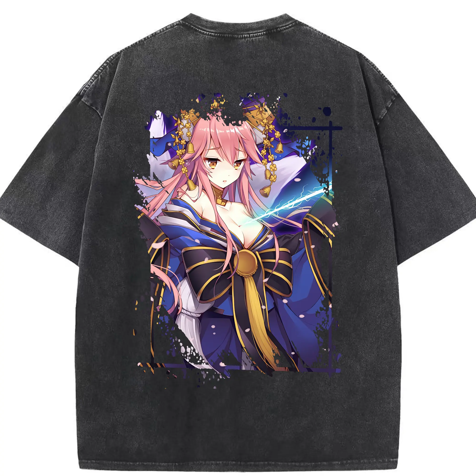 FGO グッズ,玉藻の前 - 綿100％ ヴィンテージ風 半袖Tシャツ ・ 背面プリント ・ 柔らか肌触り ・ 通気性 快適 ・ スポーツ カジュアル 外出用