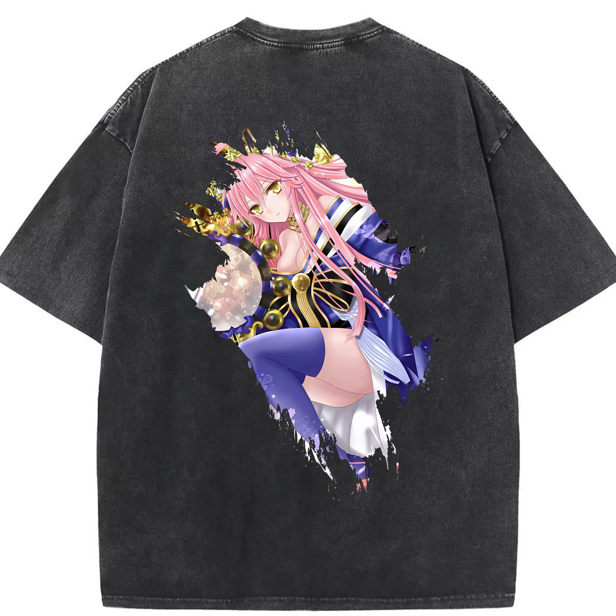 FGO グッズ,玉藻の前 - 綿100％ ヴィンテージ風 半袖Tシャツ ・ 背面プリント ・ 柔らか肌触り ・ 通気性 快適 ・ スポーツ カジュアル 外出用