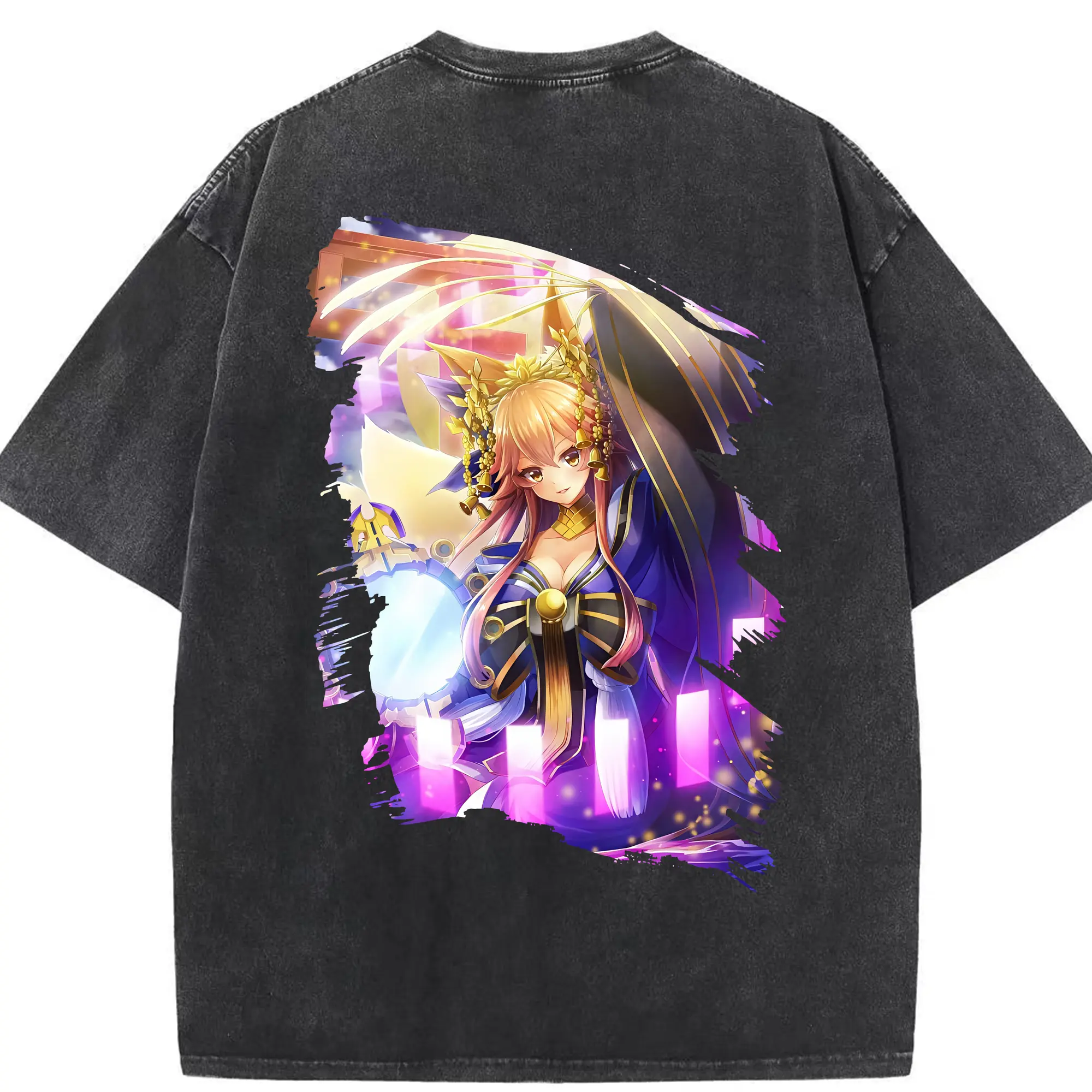 FGO グッズ,玉藻の前 - 綿100％ ヴィンテージ風 半袖Tシャツ ・ 背面プリント ・ 柔らか肌触り ・ 通気性 快適 ・ スポーツ カジュアル 外出用