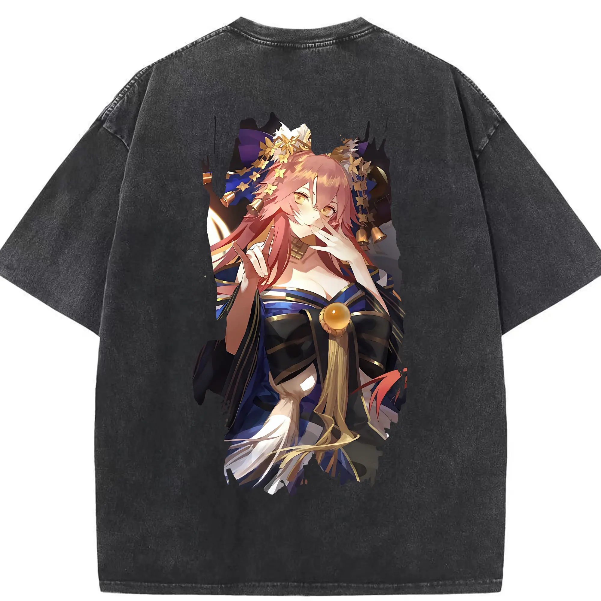 FGO グッズ,玉藻の前 - 綿100％ ヴィンテージ風 半袖Tシャツ ・ 背面プリント ・ 柔らか肌触り ・ 通気性 快適 ・ スポーツ カジュアル 外出用