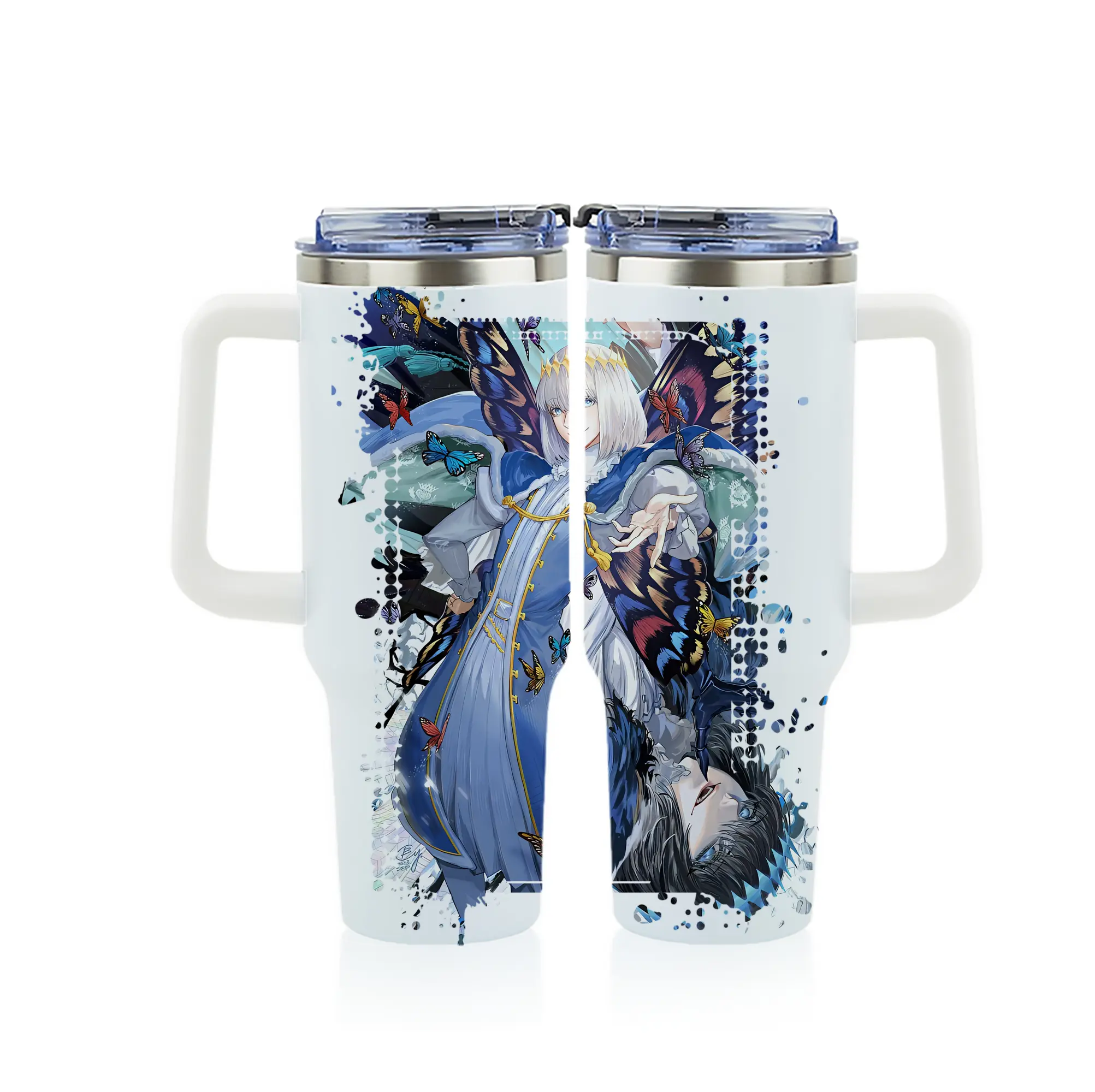 FGO グッズ,オベロン - 1200mL フルプリント車用タンブラー ・ 304ステンレス 内側 ・ 201ステンレス 外側 ・ 保温 保冷 ・ 通勤 ドライブ アウトドア用