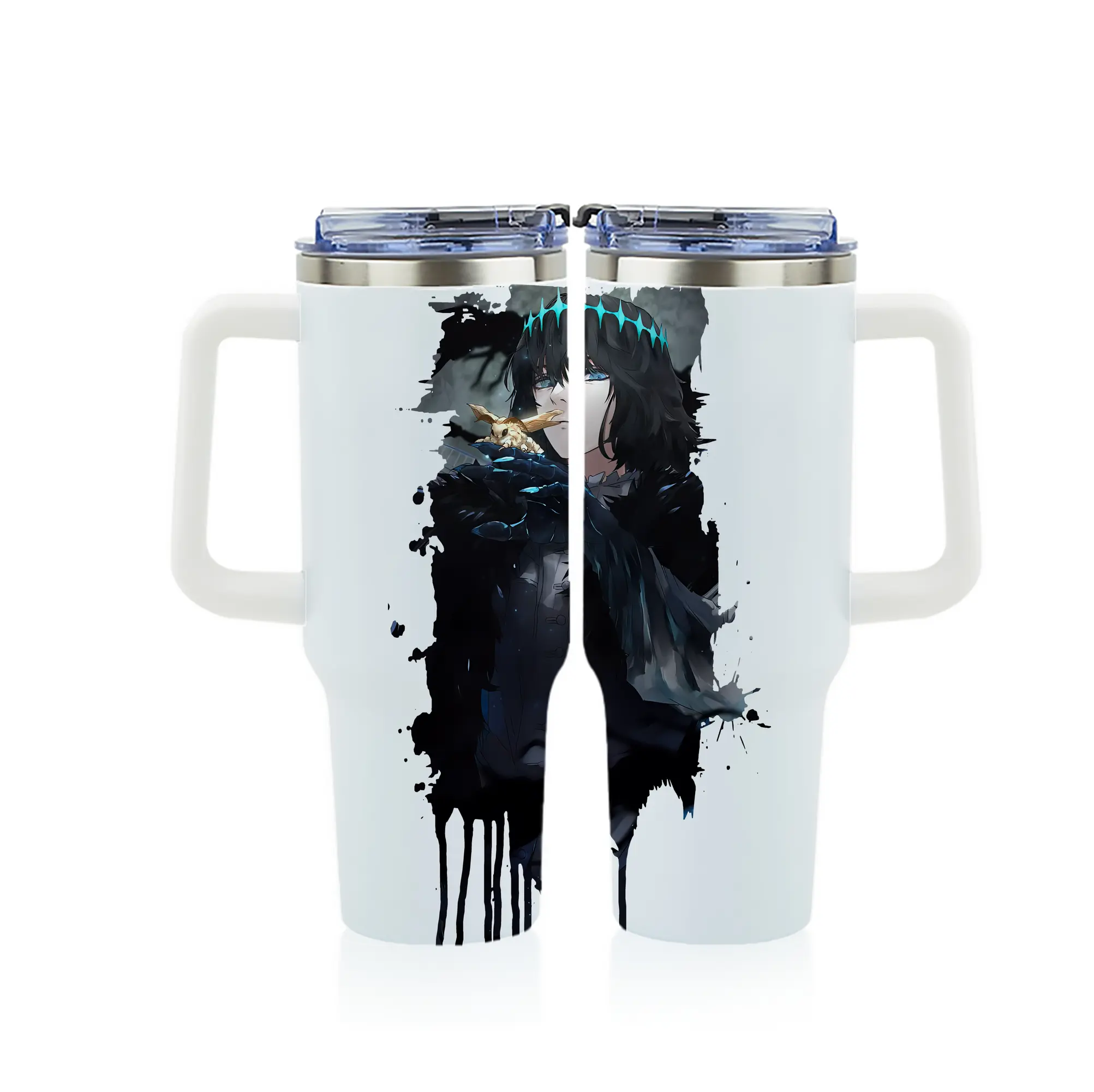 FGO グッズ,オベロン - 1200mL フルプリント車用タンブラー ・ 304ステンレス 内側 ・ 201ステンレス 外側 ・ 保温 保冷 ・ 通勤 ドライブ アウトドア用