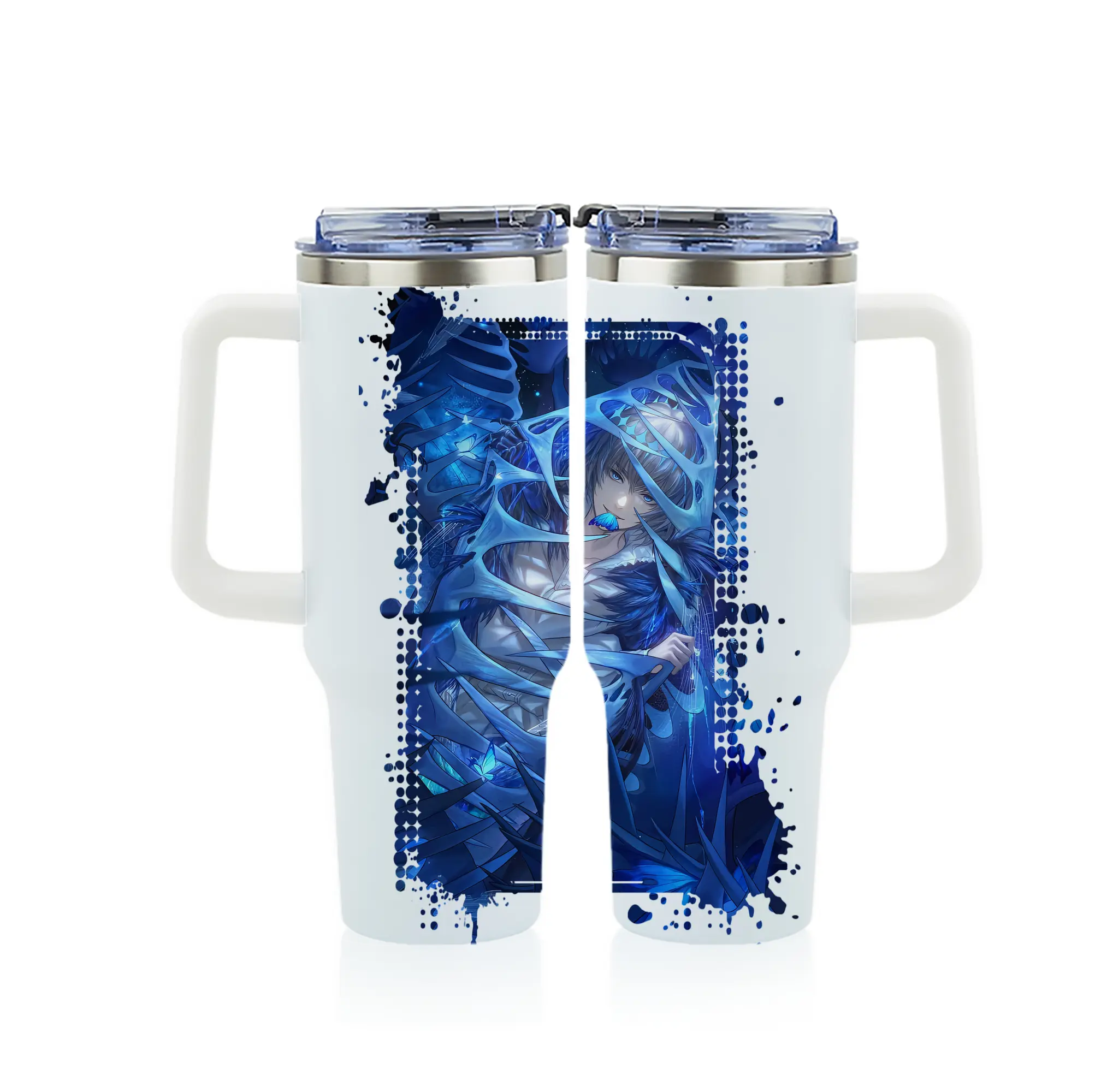 FGO グッズ,オベロン - 1200mL フルプリント車用タンブラー ・ 304ステンレス 内側 ・ 201ステンレス 外側 ・ 保温 保冷 ・ 通勤 ドライブ アウトドア用