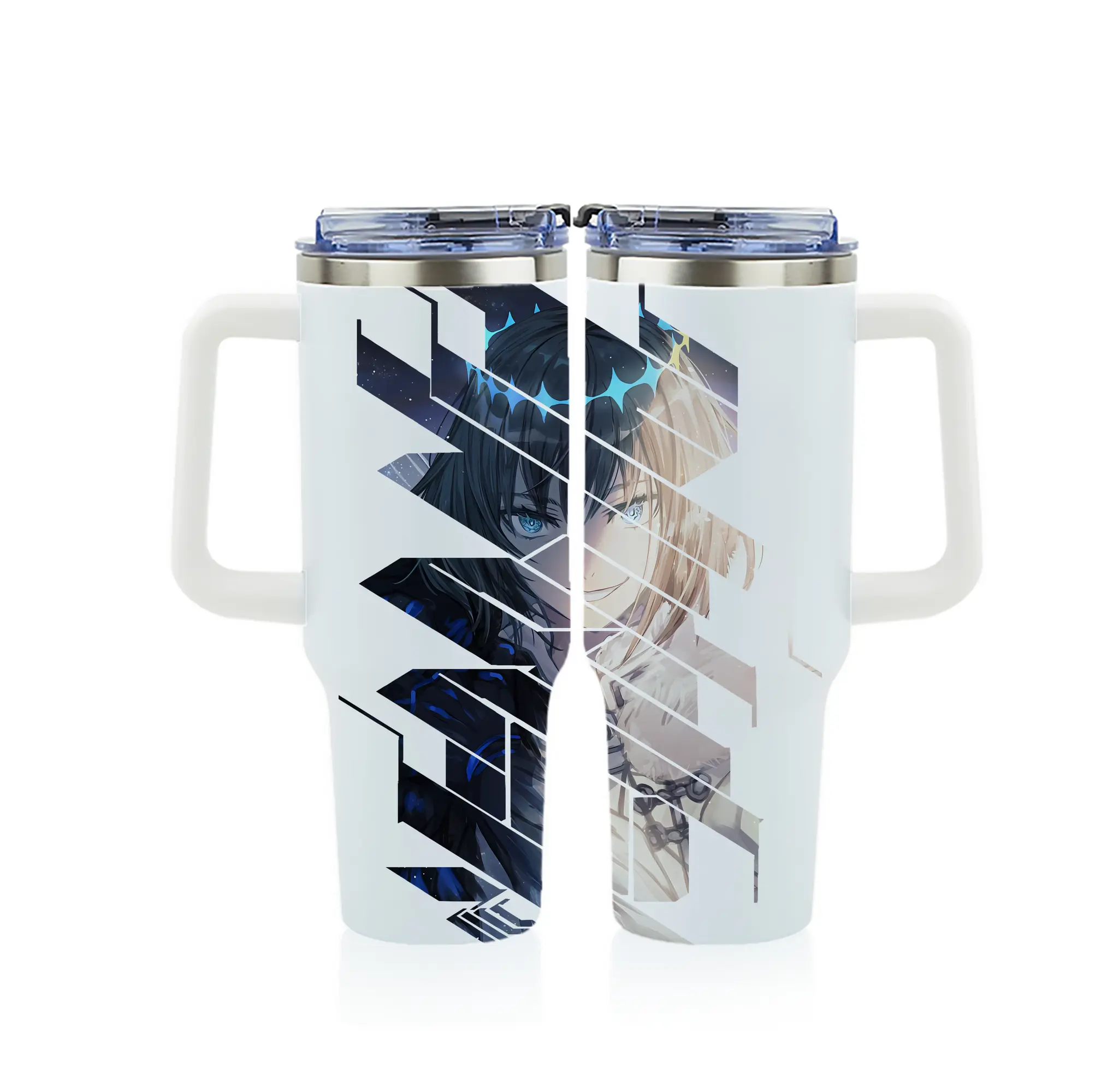 FGO グッズ,オベロン - 1200mL フルプリント車用タンブラー ・ 304ステンレス 内側 ・ 201ステンレス 外側 ・ 保温 保冷 ・ 通勤 ドライブ アウトドア用