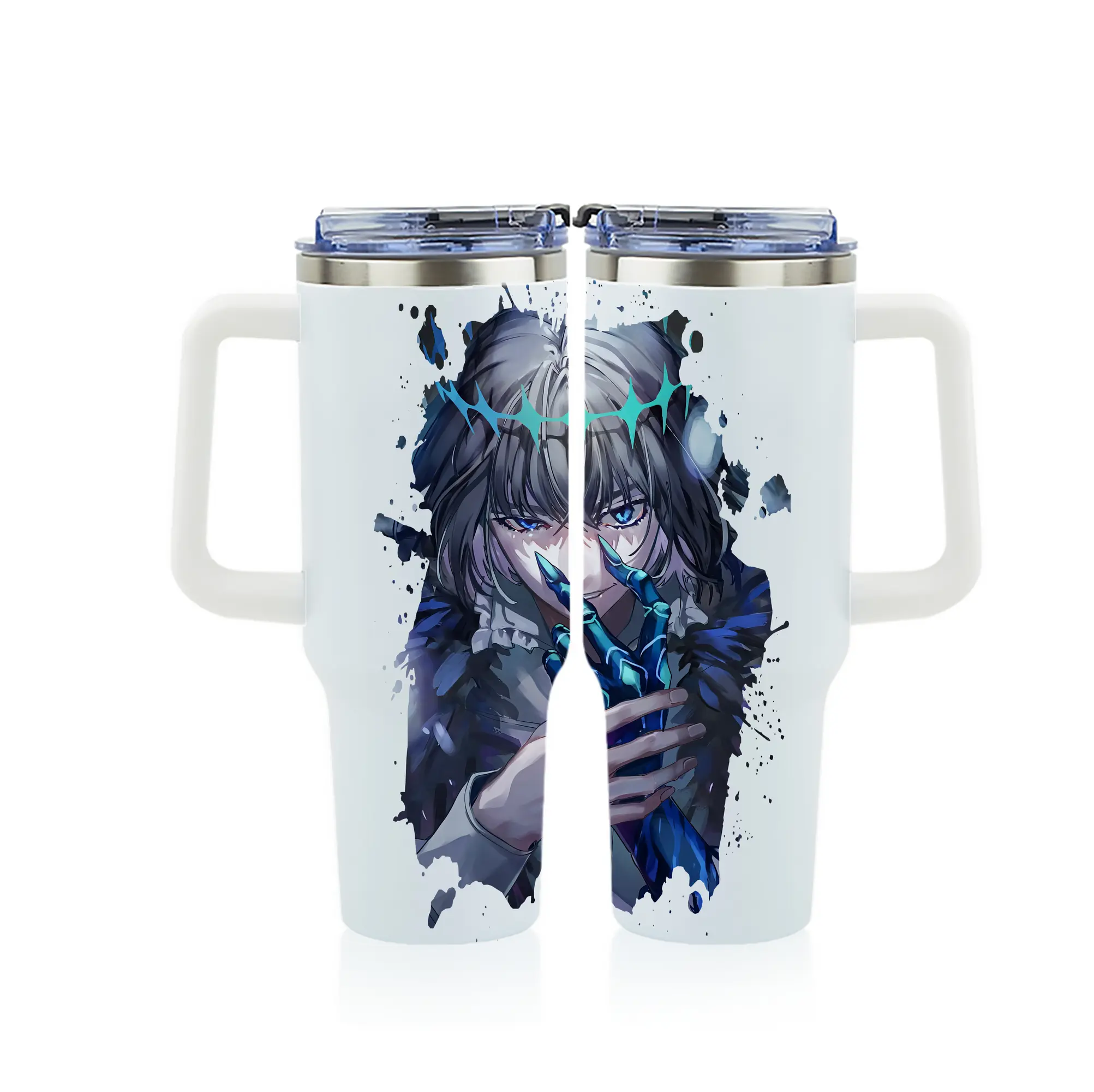 FGO グッズ,オベロン - 1200mL フルプリント車用タンブラー ・ 304ステンレス 内側 ・ 201ステンレス 外側 ・ 保温 保冷 ・ 通勤 ドライブ アウトドア用