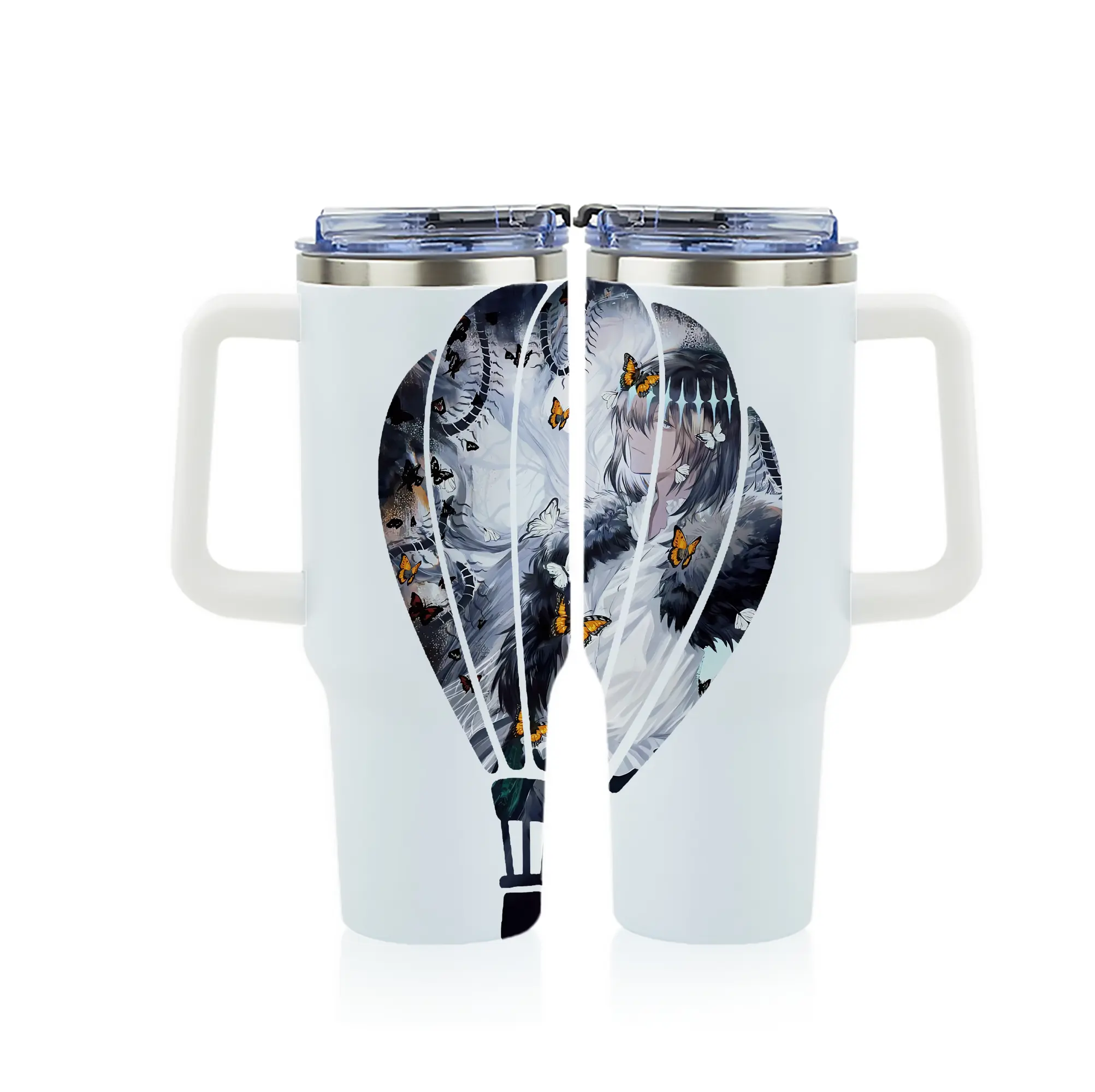 FGO グッズ,オベロン - 1200mL フルプリント車用タンブラー ・ 304ステンレス 内側 ・ 201ステンレス 外側 ・ 保温 保冷 ・ 通勤 ドライブ アウトドア用