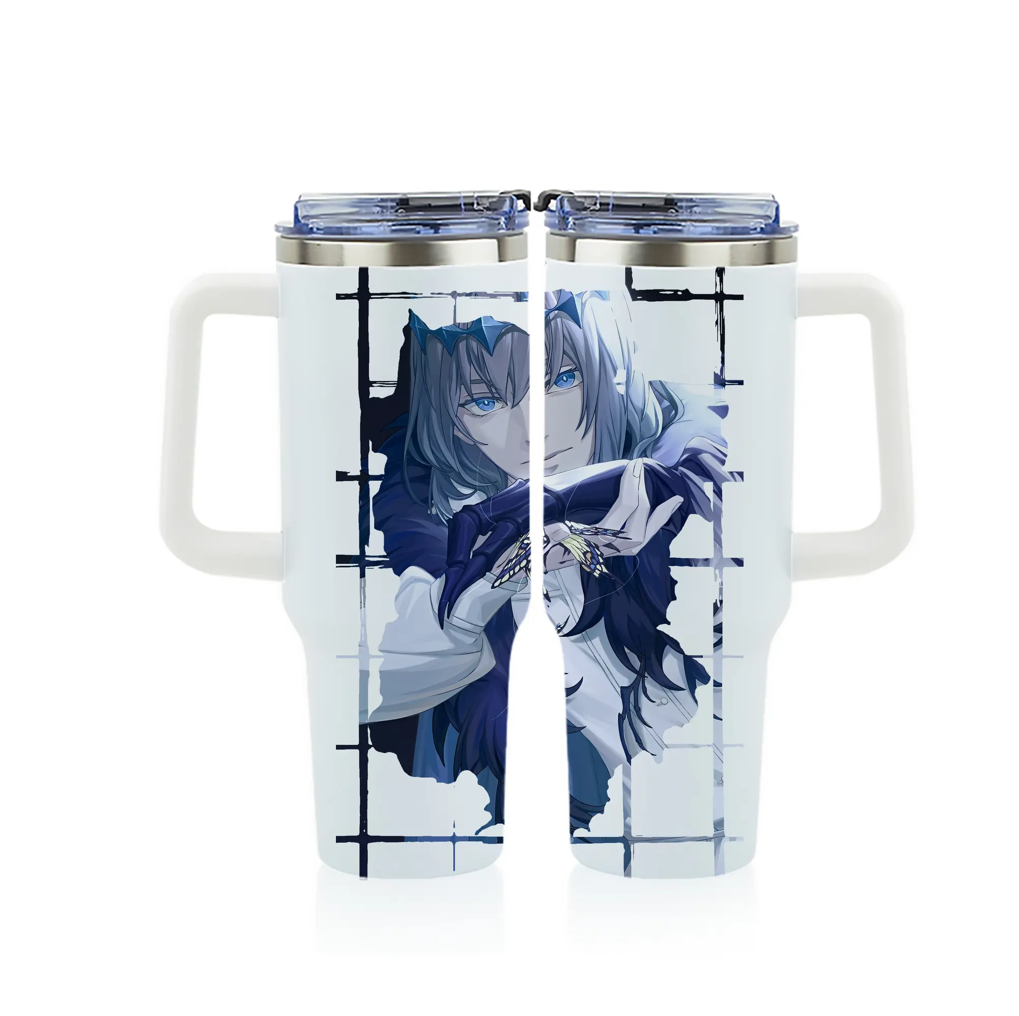 FGO グッズ,オベロン - 1200mL フルプリント車用タンブラー ・ 304ステンレス 内側 ・ 201ステンレス 外側 ・ 保温 保冷 ・ 通勤 ドライブ アウトドア用