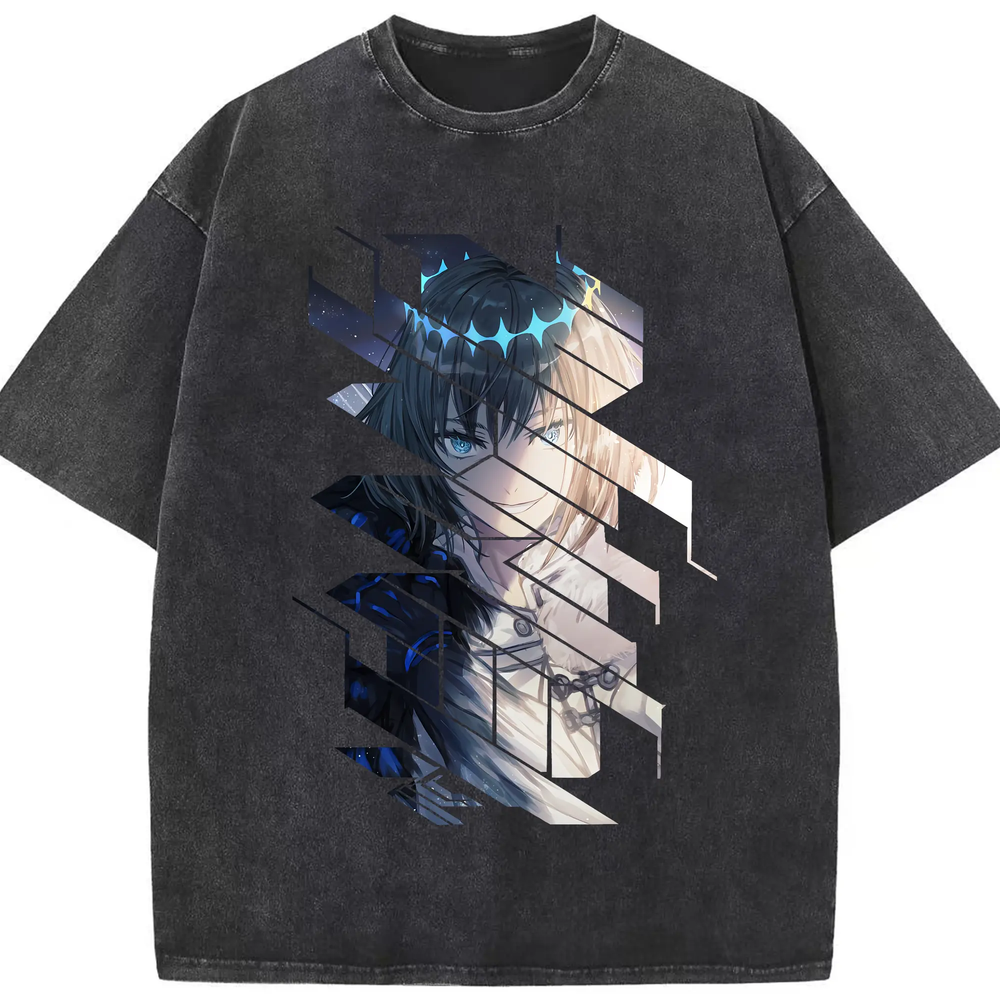 FGO グッズ,オベロン - 綿100％ ヴィンテージ風 半袖Tシャツ ・ フロントプリント ・ 柔らか肌触り ・ 通気性 快適 ・ スポーツ カジュアル 外出用